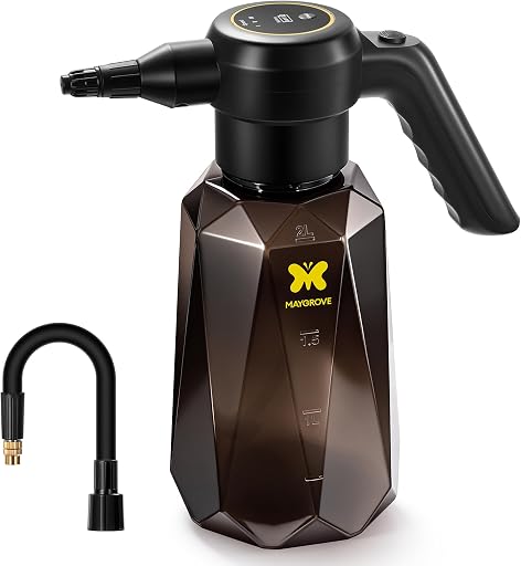 MAYGROVE 70oz Battery Powered Sprayer, 2L Electric Sprayer | Max 7.5h Long Battery Life with Fast Charging, Automatic Garden Sprayer with Adjustable Pressure, Semi-Transparent Bottle