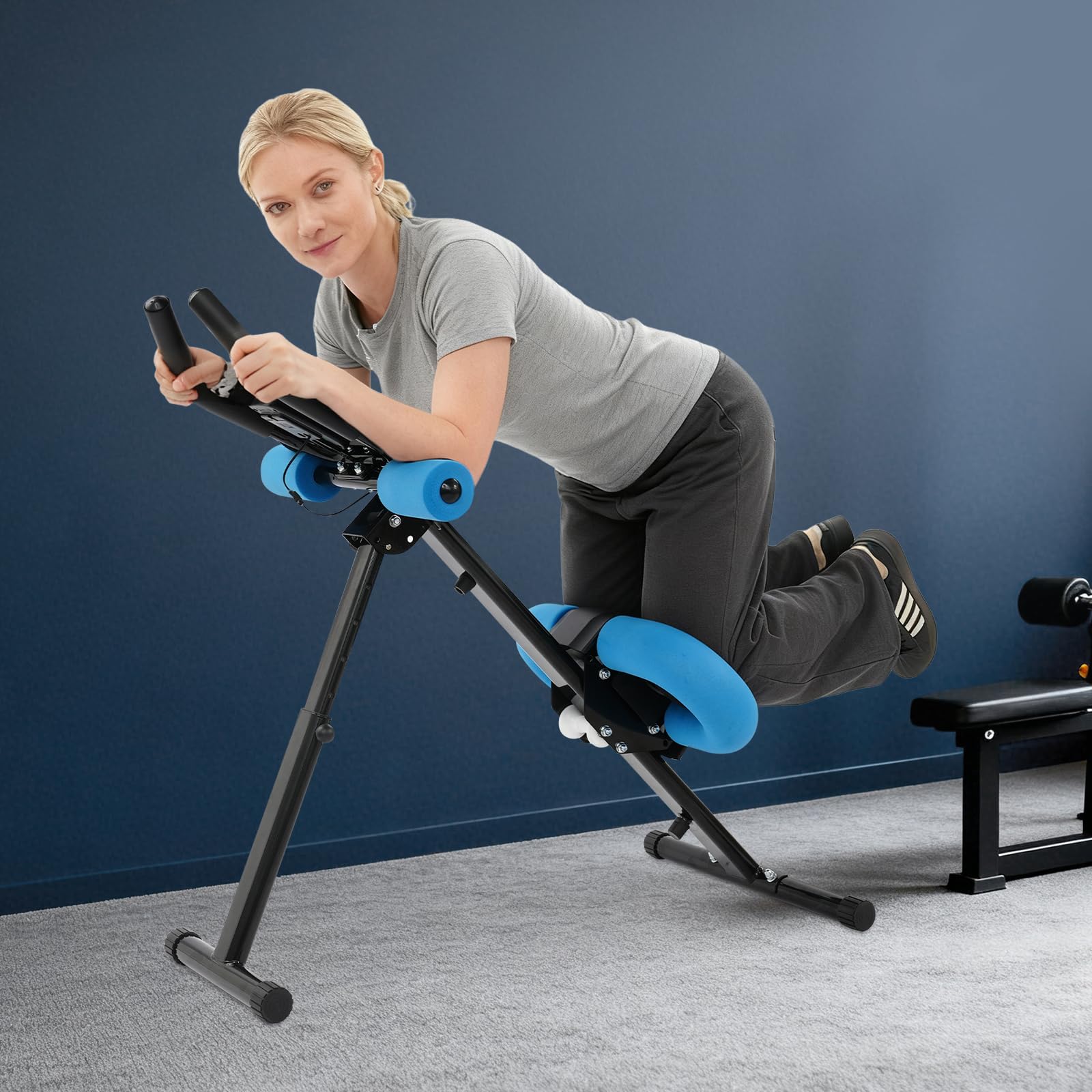 Składane urządzenie do treningu mięśni brzucha, z 2 taśmami treningowymi, maszyna do ćwiczeń brzucha, do domu, biura, studia fitness, studia jogi, 114 x 50,5 x 54-70 cm