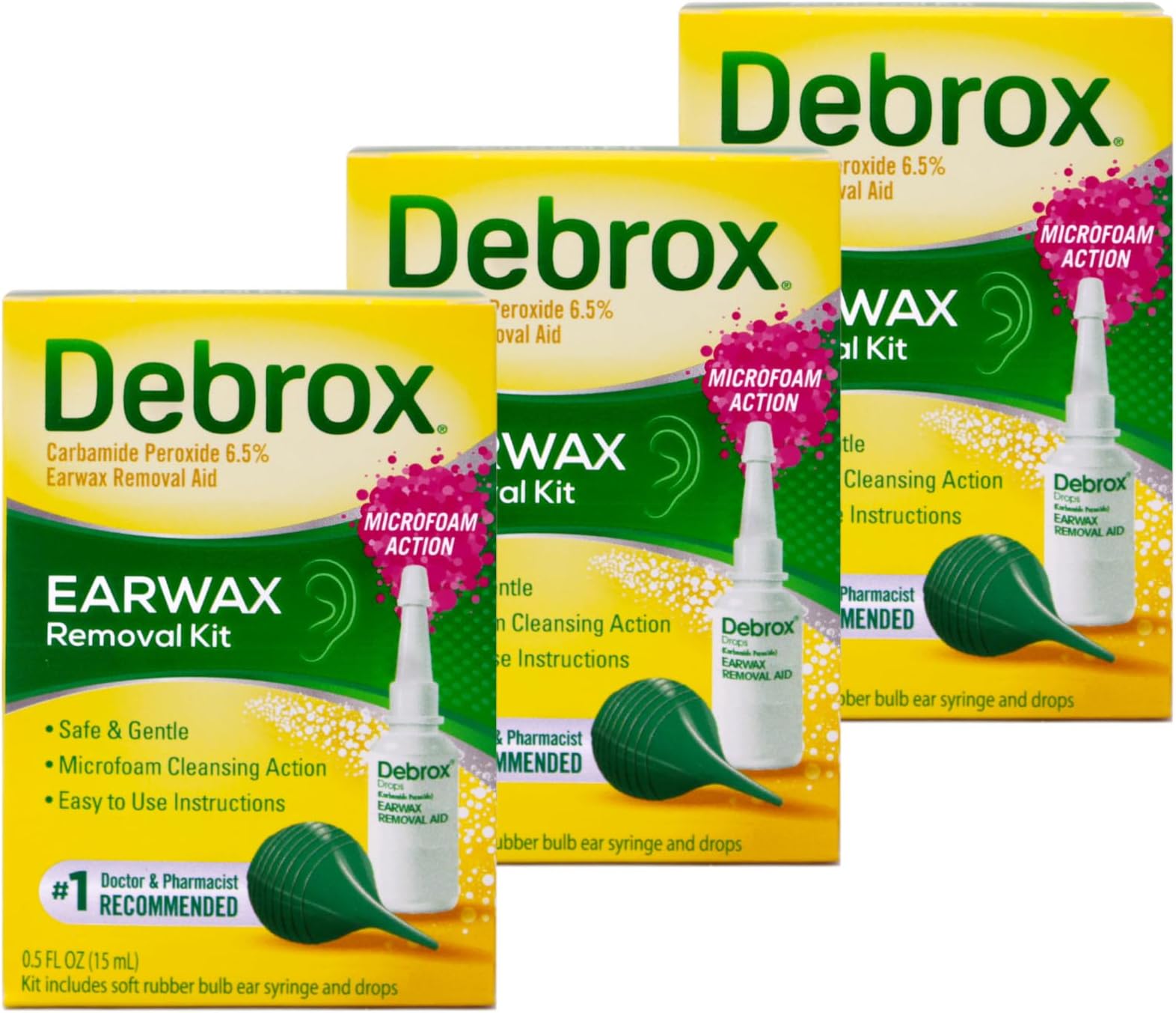 Earwax Removal Kit | Includes Drops and Ear Syringe Bulb | 0.5 Oz Each | Pack of 3