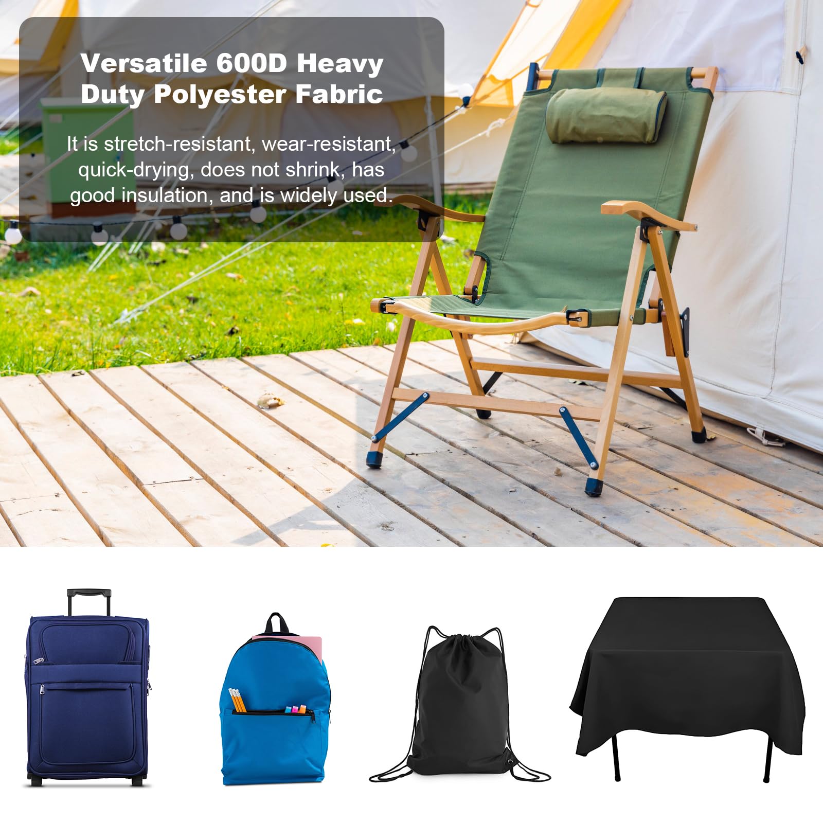 Waterproof Canvas Fabric - 58" Wide 600D Upholstery Polyester Material - Durable Indoor Outdoor Water Resistant Fabric for Furniture Cover Cushion Home Awning Tent (Khaki, 1 Yard) — view 5