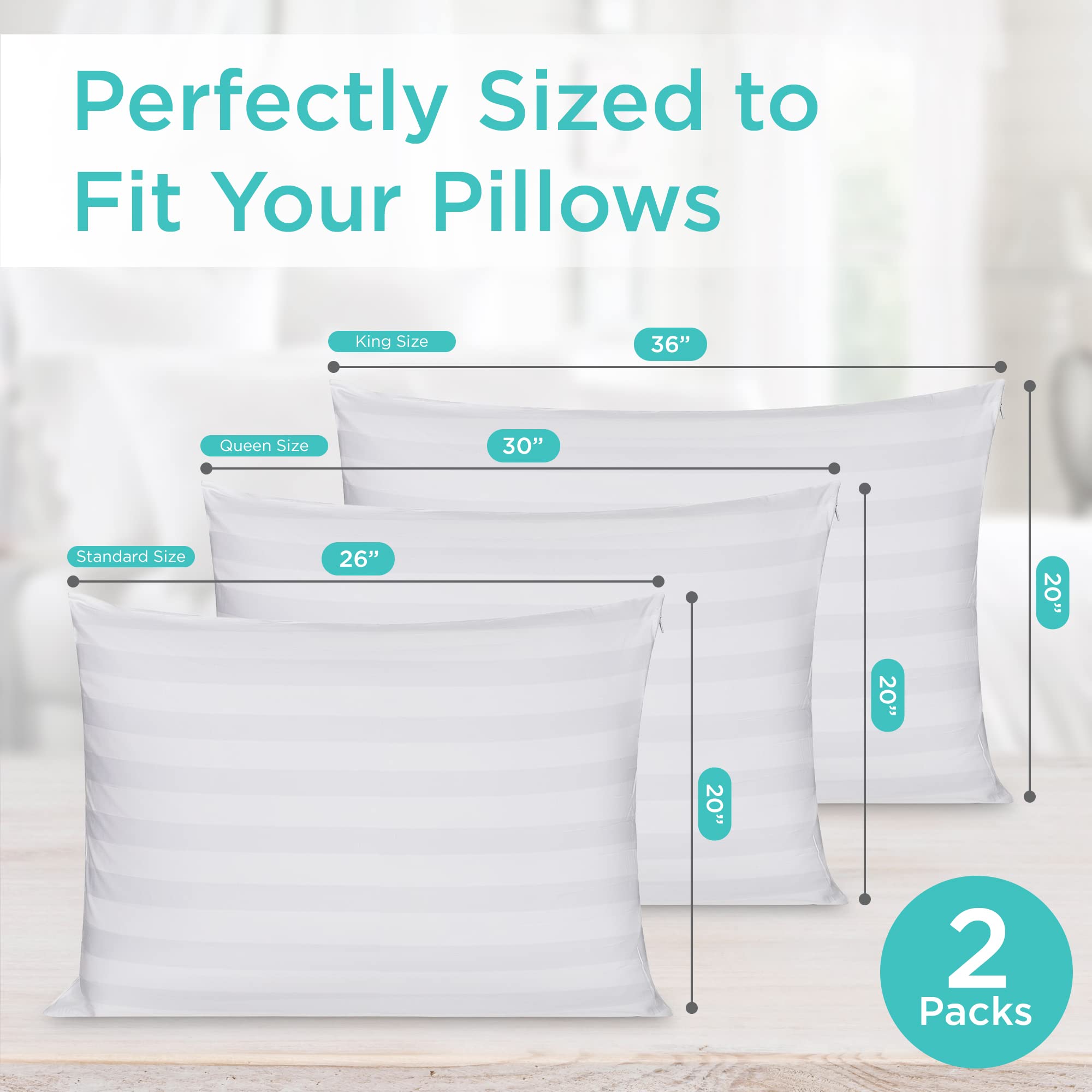 Damasco - Juego de 2 fundas protectoras de almohada, 100 % algodón, 300 hilos 8