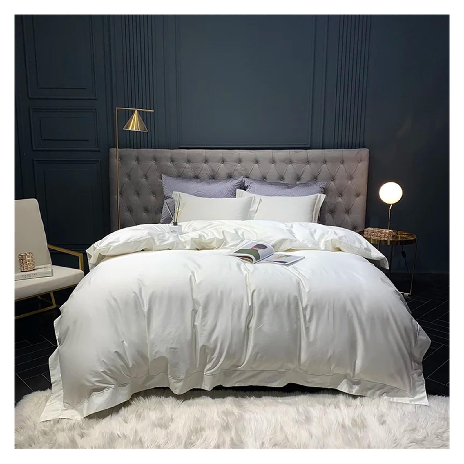 Sbcgfy Bianco Luxury 1000Tc Cotton Bedlinen Bedding Set King Queen Size Solid Color Duvet Cover Bed Sheet Set Pillowcases Comfortable Bedding, Bedspreads,-King