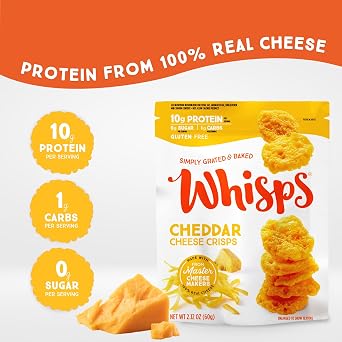 Whisps Cheese Crisps Variety Pack, Protein Chips, 2.12 Oz, 6 Pack | Healthy Snacks, Protein Snacks, Gluten Free, Low Carb Keto Food, Parmesan, Cheddar Cheese, Asiago, Pepper Jack