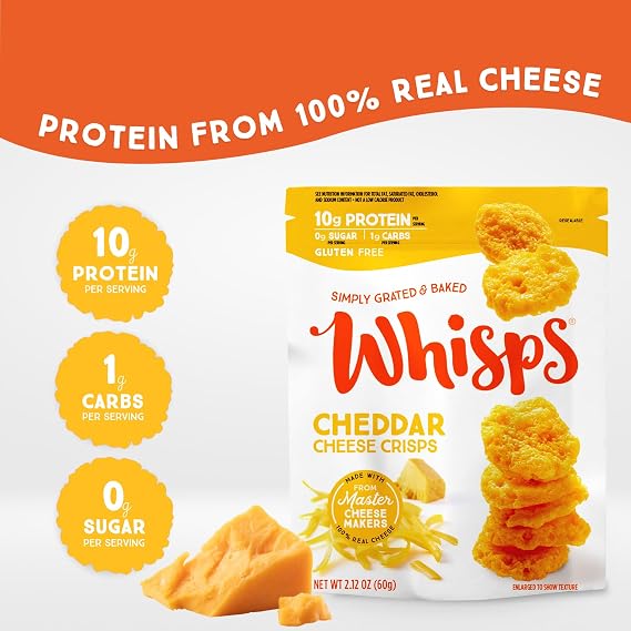 Whisps Cheese Crisps Variety Pack, Protein Chips, 2.12 Oz, 6 Pack | Healthy Snacks, Protein Snacks, Gluten Free, Low Carb Keto Food, Parmesan, Cheddar Cheese, Asiago, Pepper Jack