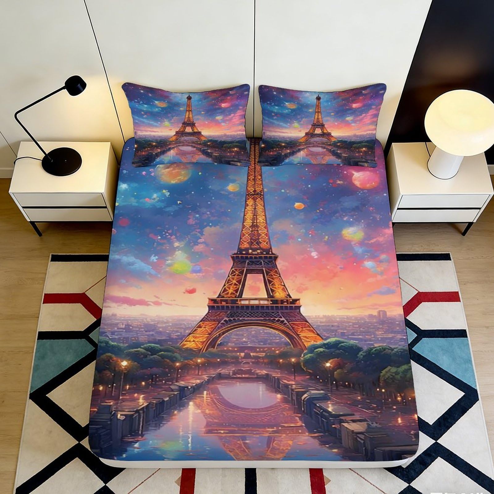 3D Printed Galaxy Starry Sky Fitted Sheet Microfiber Soft Breathable Cosmic Nebula Mattress Cover for Bedroom Dormitory Guest Room 180x200x25cm