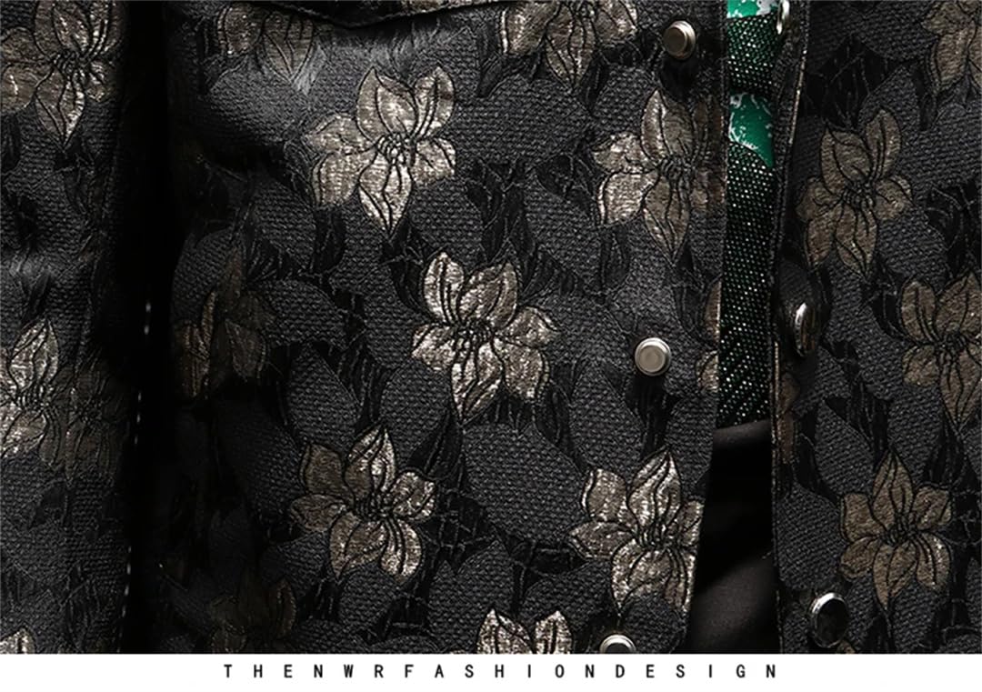 Męska wiosenna kurtka z haftem kwiatowym Slim Fit Business Coats Social Streetwear kurtka bomberka