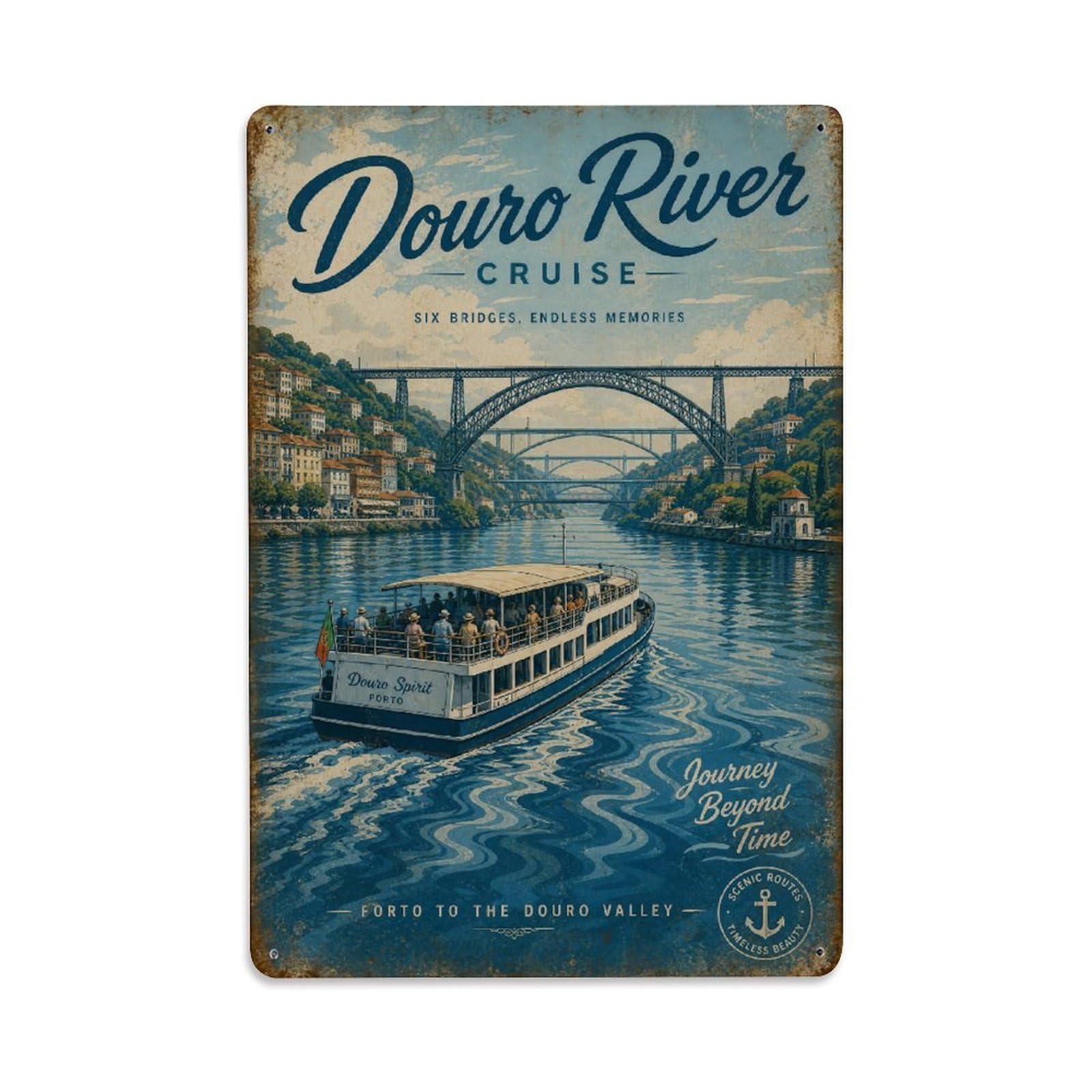 Yrnq 08X12inch Vintage Style Vintage Douro River Cruise Scenic Waterway Portugal Metal Tin Sign