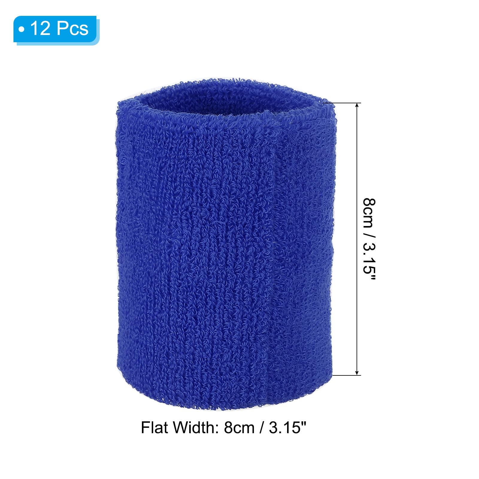 PATIKIL Lot De 12 Bandeaux De Sport 8x8 Cm Bleu – Serre-Poignets Éponge Coton Absorbants Tennis Basketball Running