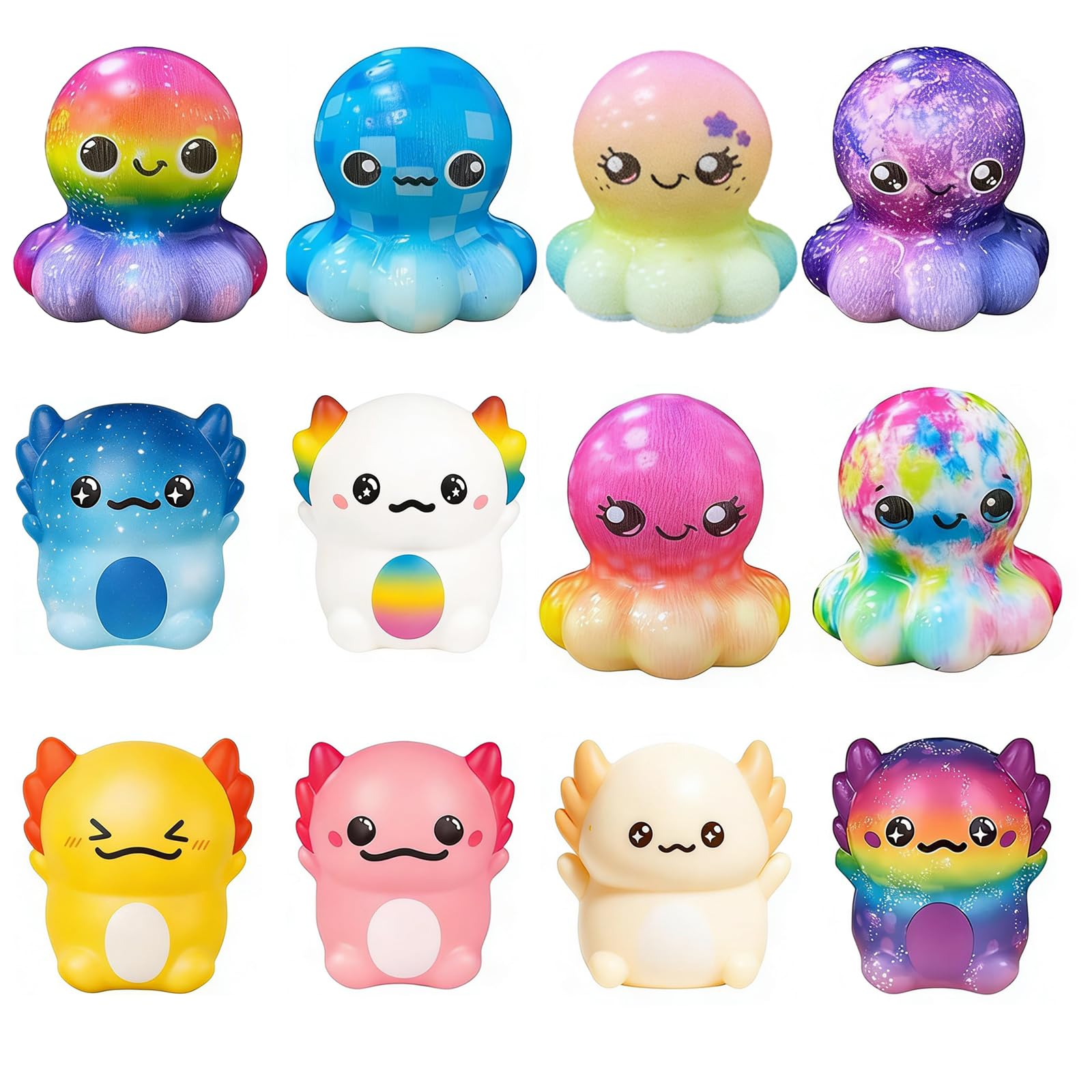 12 PCS Axolotl Fidget Toys, Octopuses and Axolotl, Stress Relief, Improving Focus, Random Color, Cute Animals, Sensory Toys for Party Bag Fillers Novelty Prizes