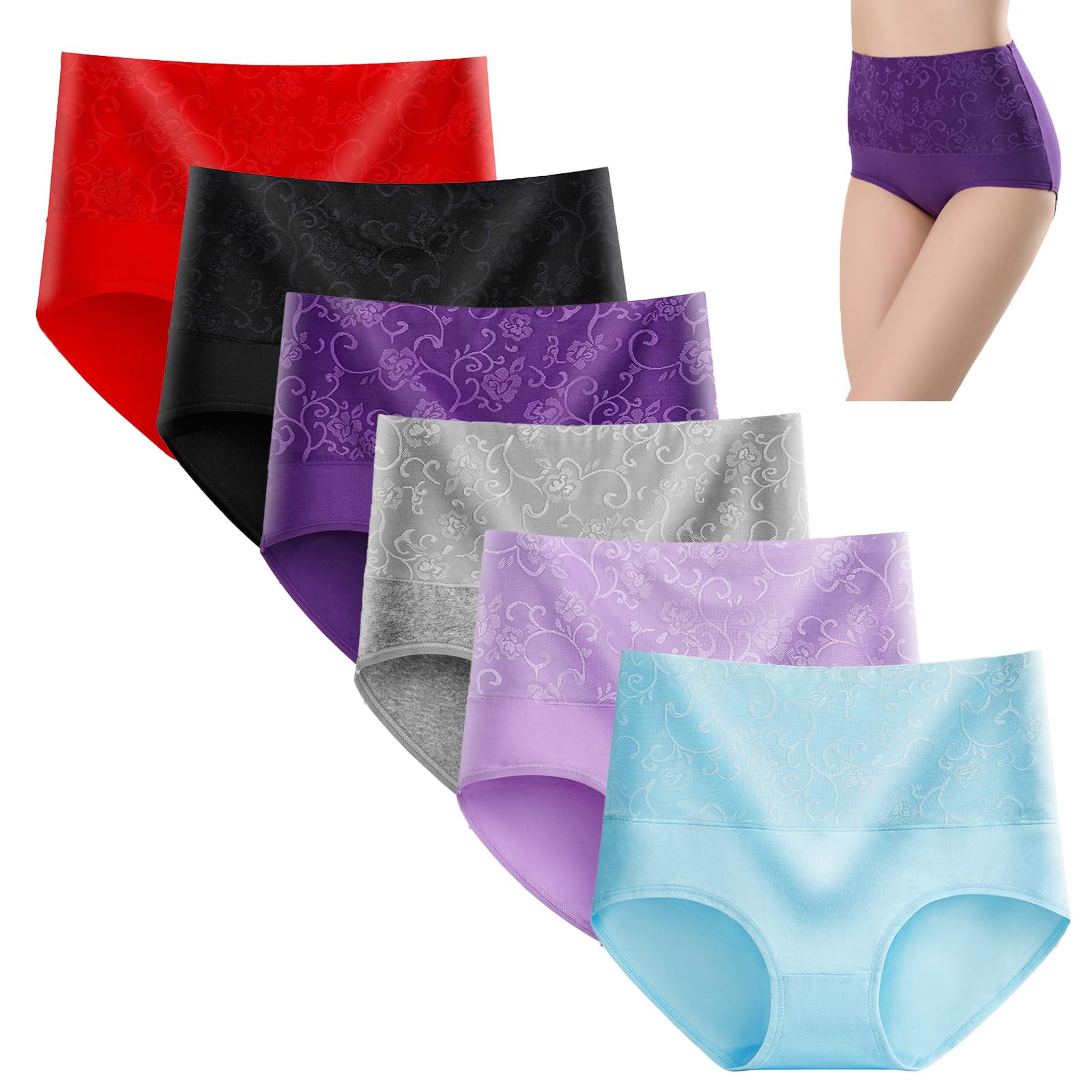 Everdries Leakproof Underwear, High Absorbency Period Underwear, Leakproof Cotton Knickers, Protective Briefs Multipack (5XL,6Pcs-G)