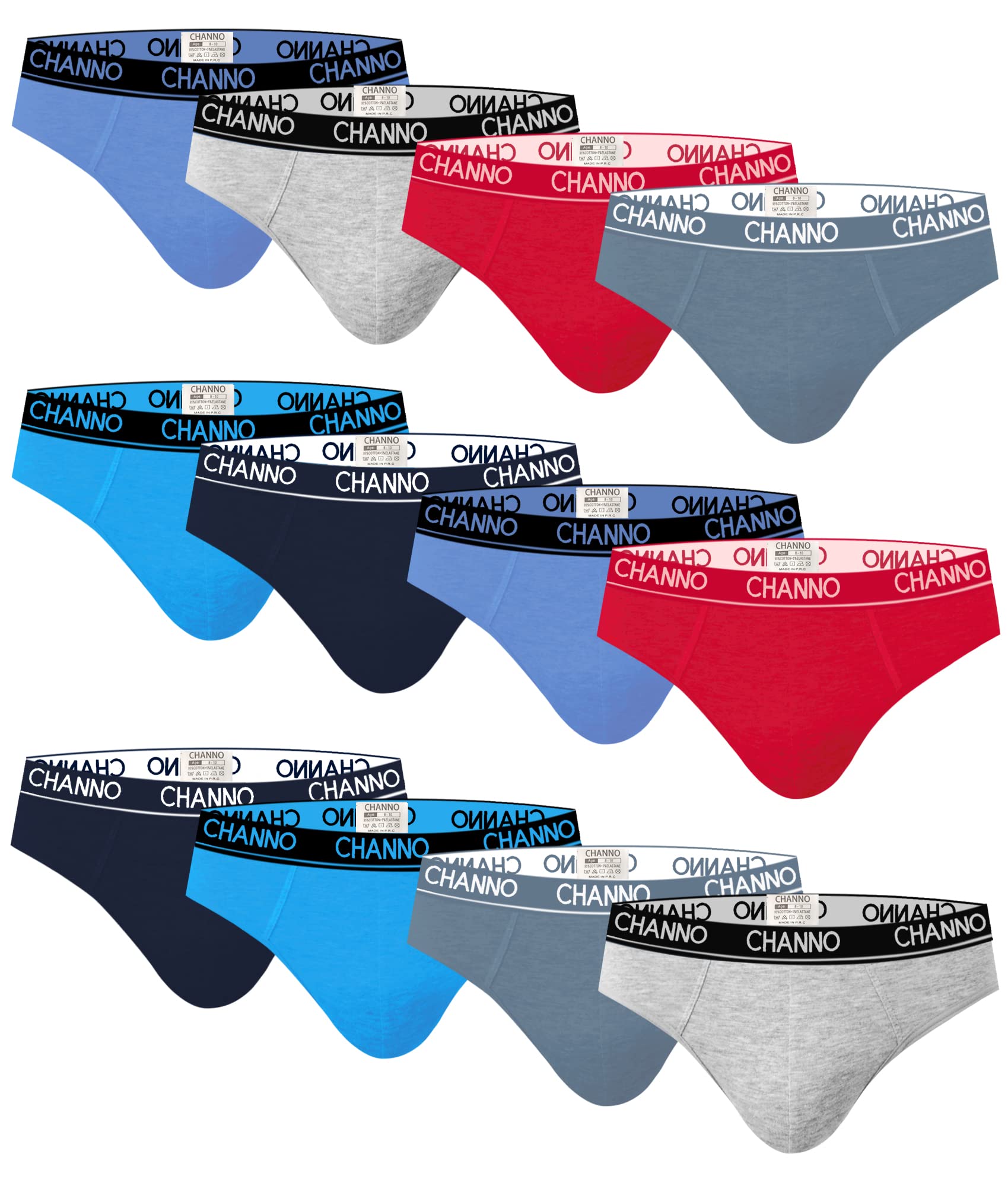Channo Set van 12 effen boxershorts en slips voor kinderen, van katoen., Uomo, 6-8 jaar