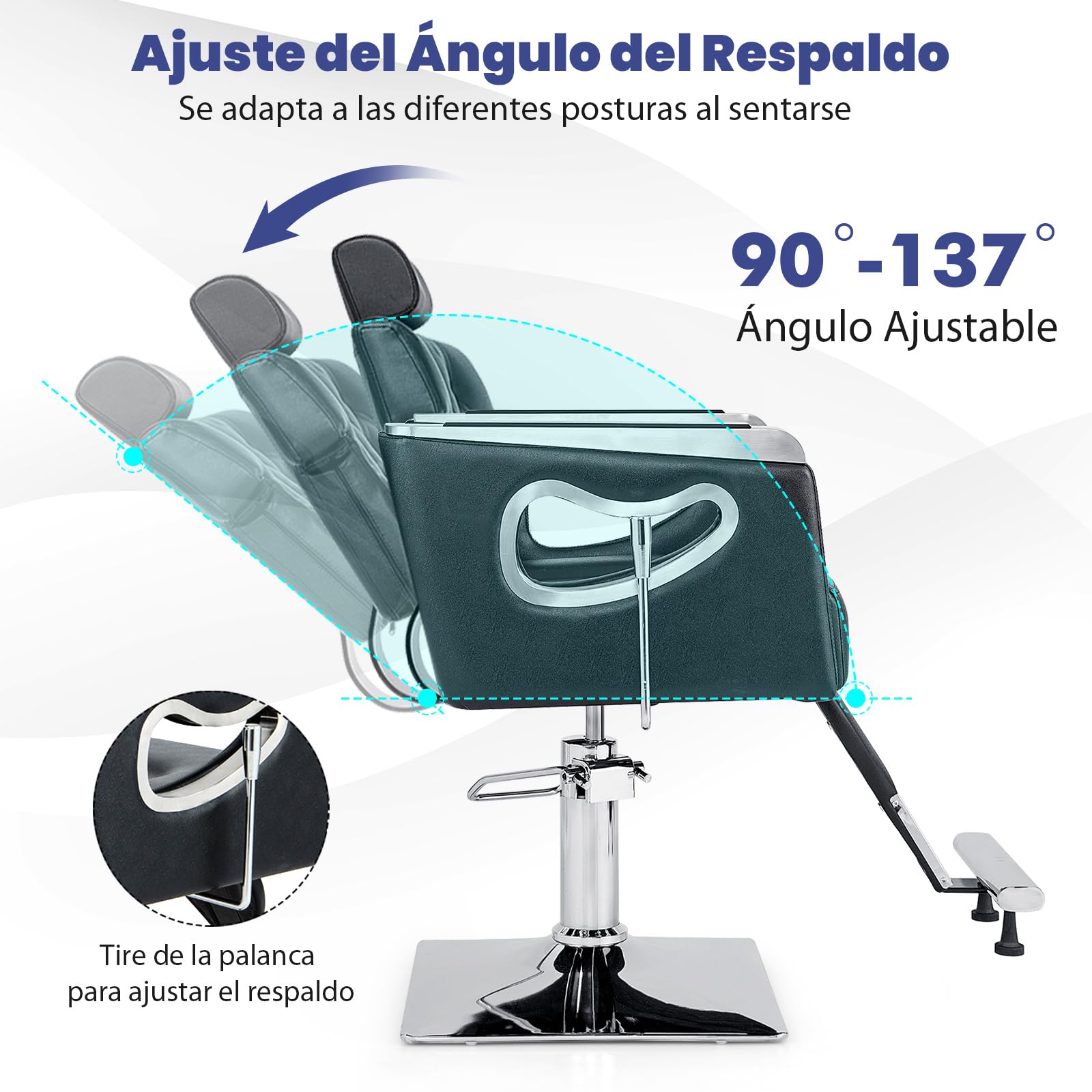 RELAX4LIFE Silla Peluquería Giratoria 360° con Respaldo Inclinable y Reposacabezas Ajustable en 6 Niveles, Sillón Barbero Hidráulico para Salón de SPA y Belleza, Barbería, Carga 150 kg
