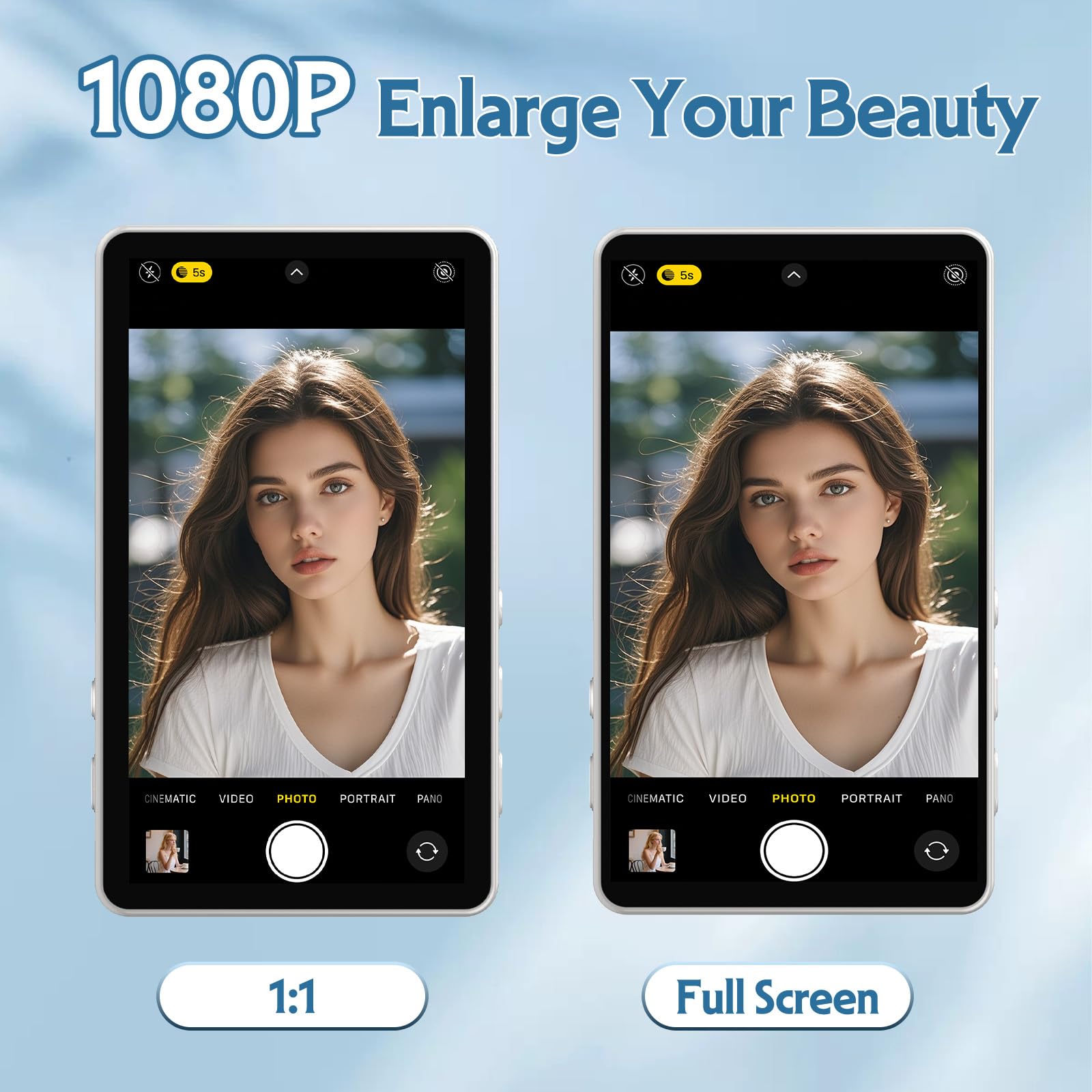 Moniteur Selfie Magnétique 1080P pour Caméra Arrière Smartphone | Écran Miroir pour iPhone et Android, Contrôle par Bouton, Batterie 3.5H, WiFi 5G, Charge Rapide Type-C Vlog