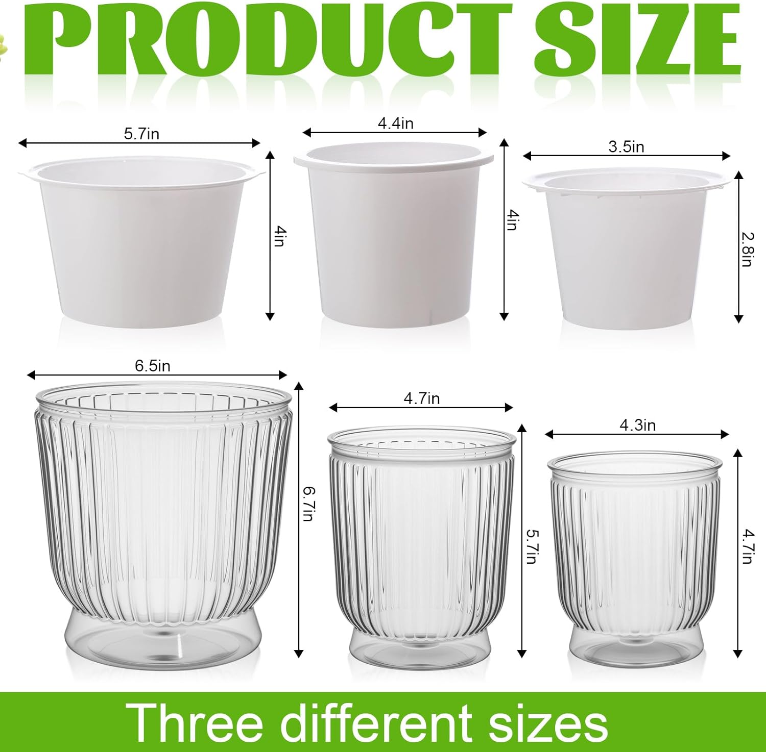 Set of 6 Self Watering Plant Pot 3 Sizes Plastic Double Layer Self Watering Flower Pot with Multi Mesh Drainage Holes Wicking Reservoir for Indoor Outdoor Garden Plants(White)