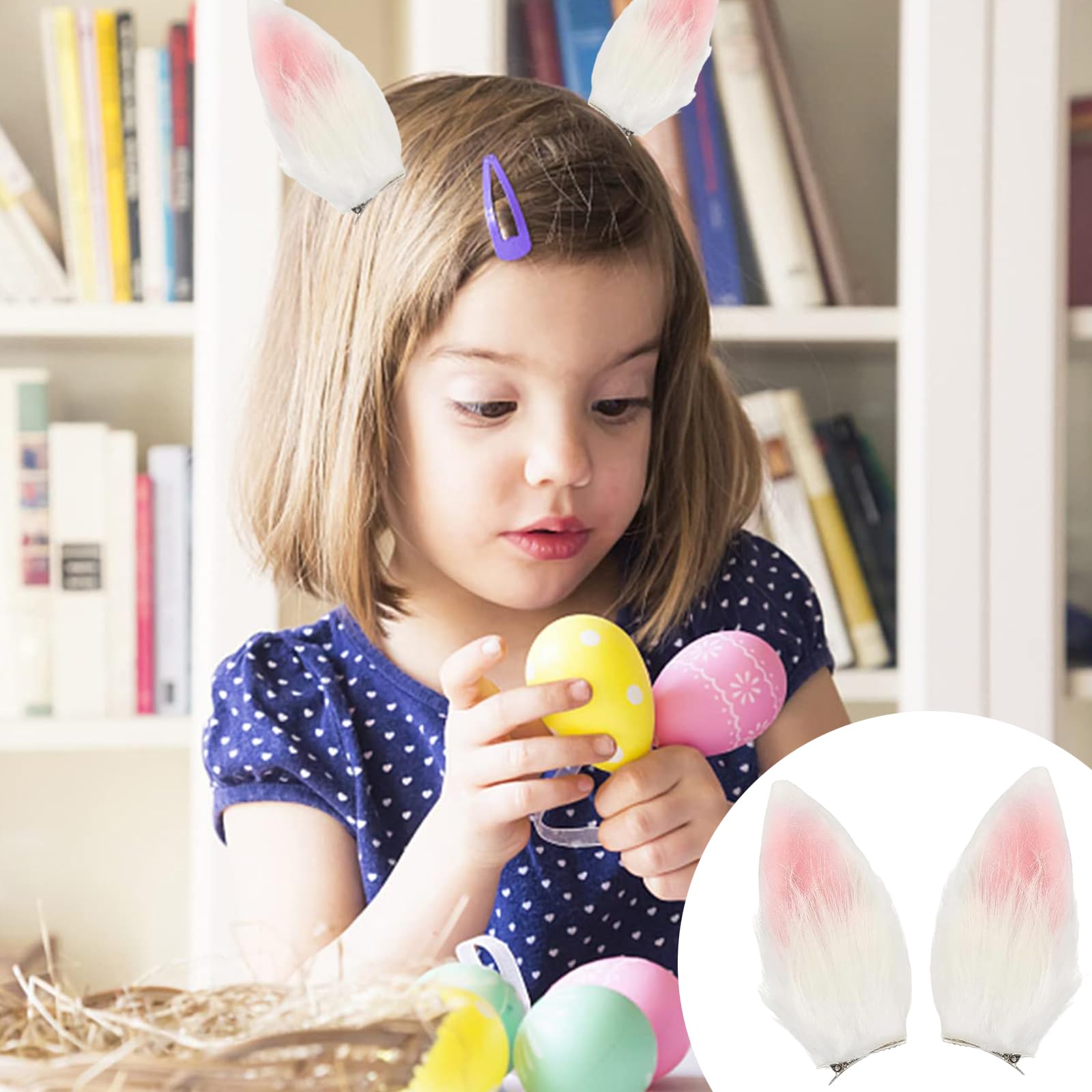 1 Pair Bunny Ears Hair Clips Rabbit Ear Metal Alligator Hair Clips Furry Ears Hair Barrettes for Easter Halloween Cosplay Hairpin for Women Party Props Ear Decors