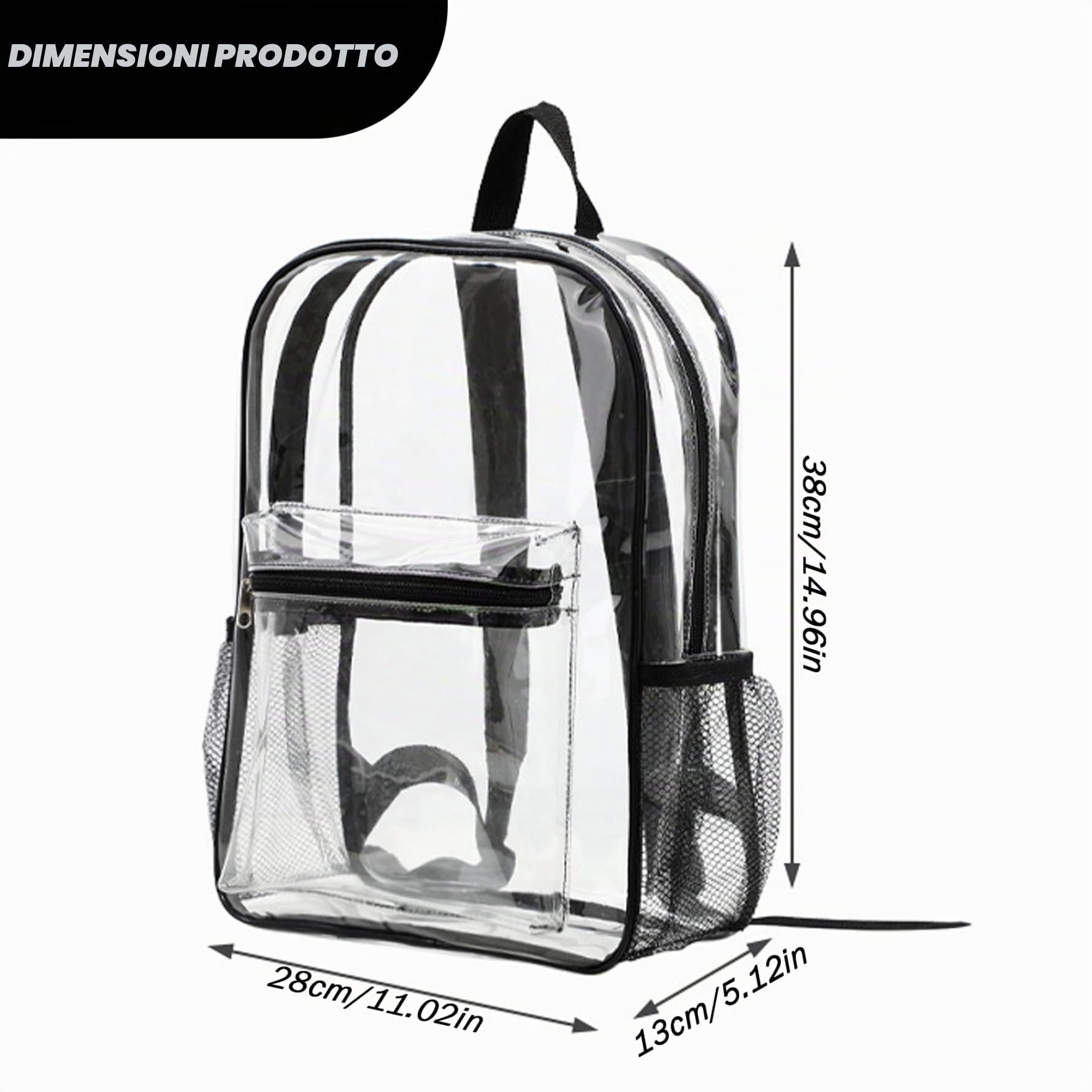 Vedi attraverso lo zaino, chiaro zaino in PVC flessibile PVC Clear Book Bag di grandi capacità, borsa trasparente con cinturini rinforzati zaino trasparente per viaggi di lavoro universitario, nero