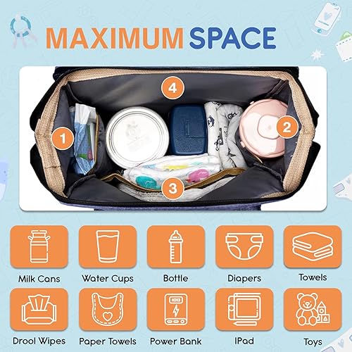 Miniatura 2 de Mochila para pañales para bebé con cambiador, grande, resistente al agua, con espaciosos compartimentos, Azul (deepblue), Mediana, Lindas bolsas de