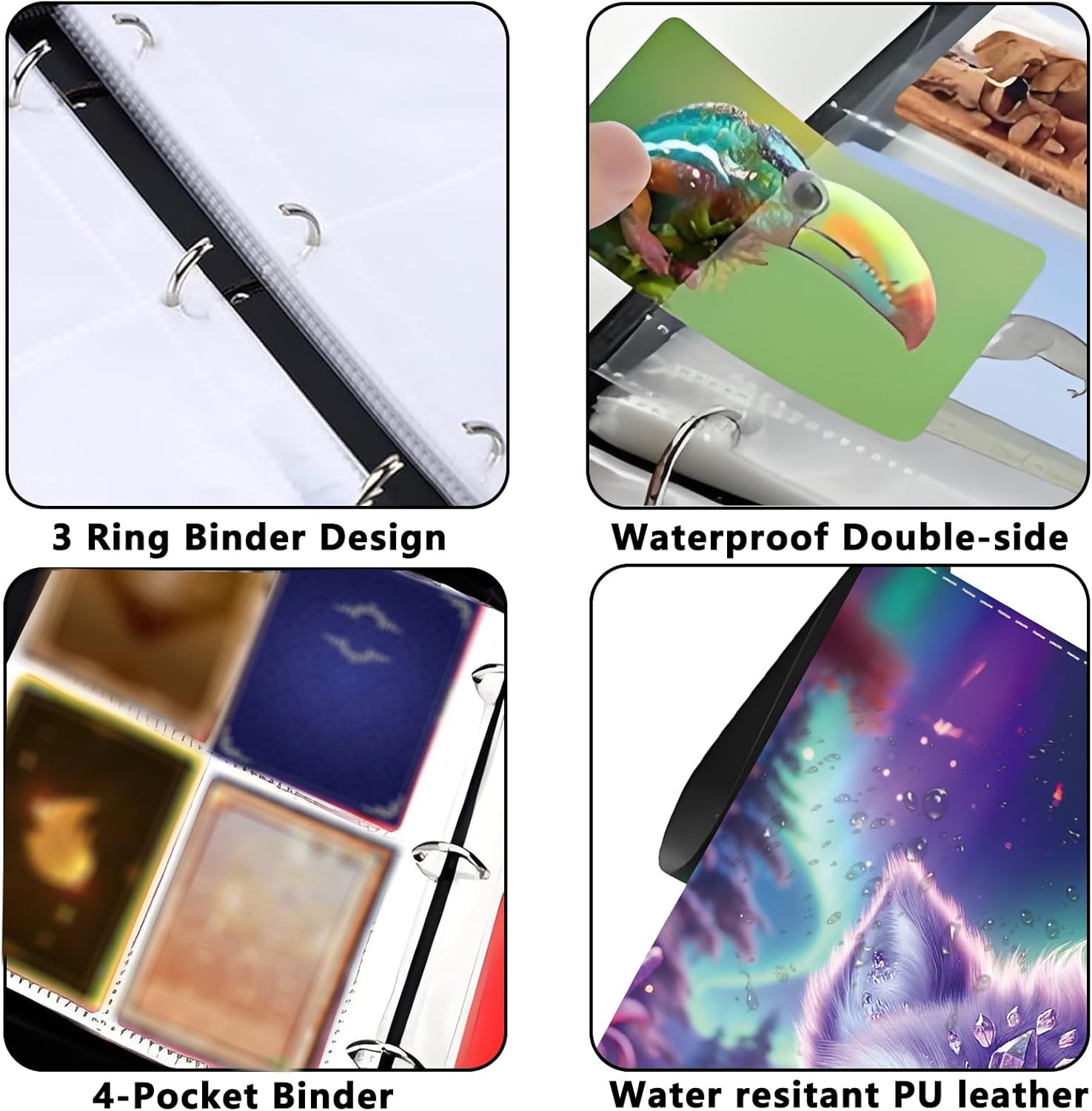 Card Binder 4 Pockets Zip Trading Card Binder for 400 Cards, PU Collection Binder with Removable Sleeves for 50 Pages, Portable Collector Album, Card Book for Game Card, Sports Cards, Gifts