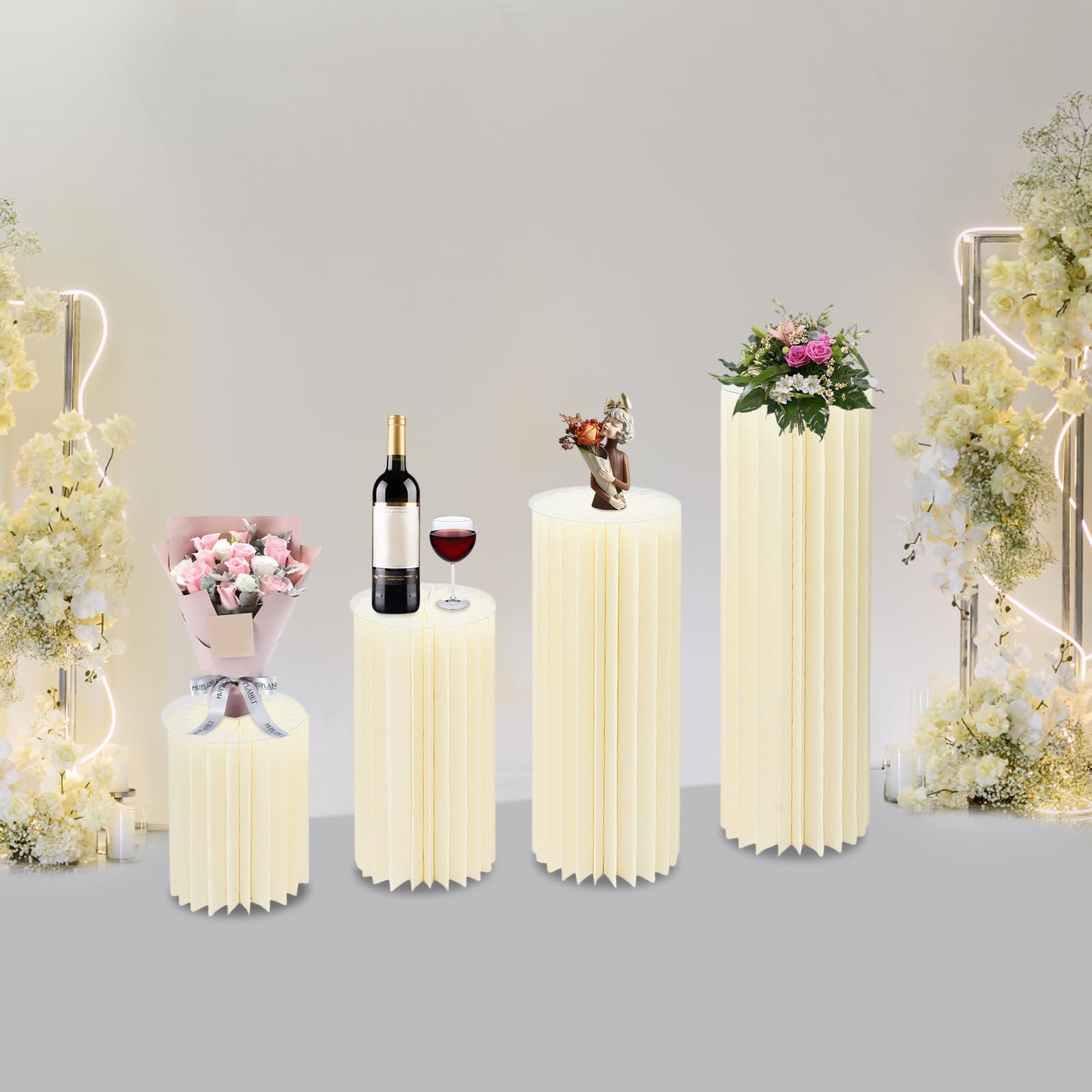 4 pezzi 40-100 cm Colonne Fiori Cartone, Supporto Mazzo Matrimonio Pieghevole