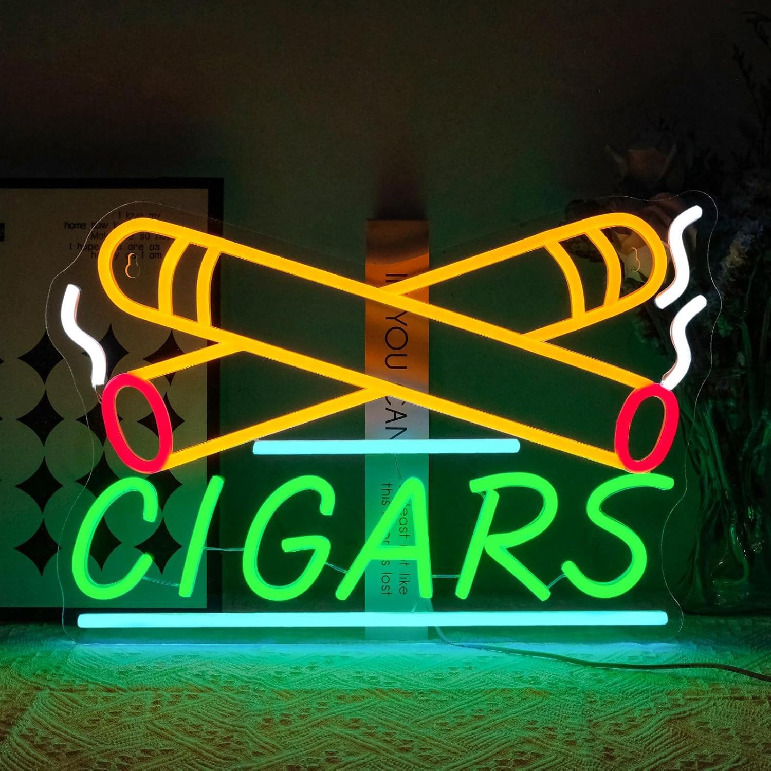 Cigars Neon Sign - Customizable LED Cigar Crossed Lights, Retro Bar Decor for Man Cave, Smoking Lounge, Game Room, Pub, Bachelor Party Gift, USB Powered Wall Art Lamp — image 1