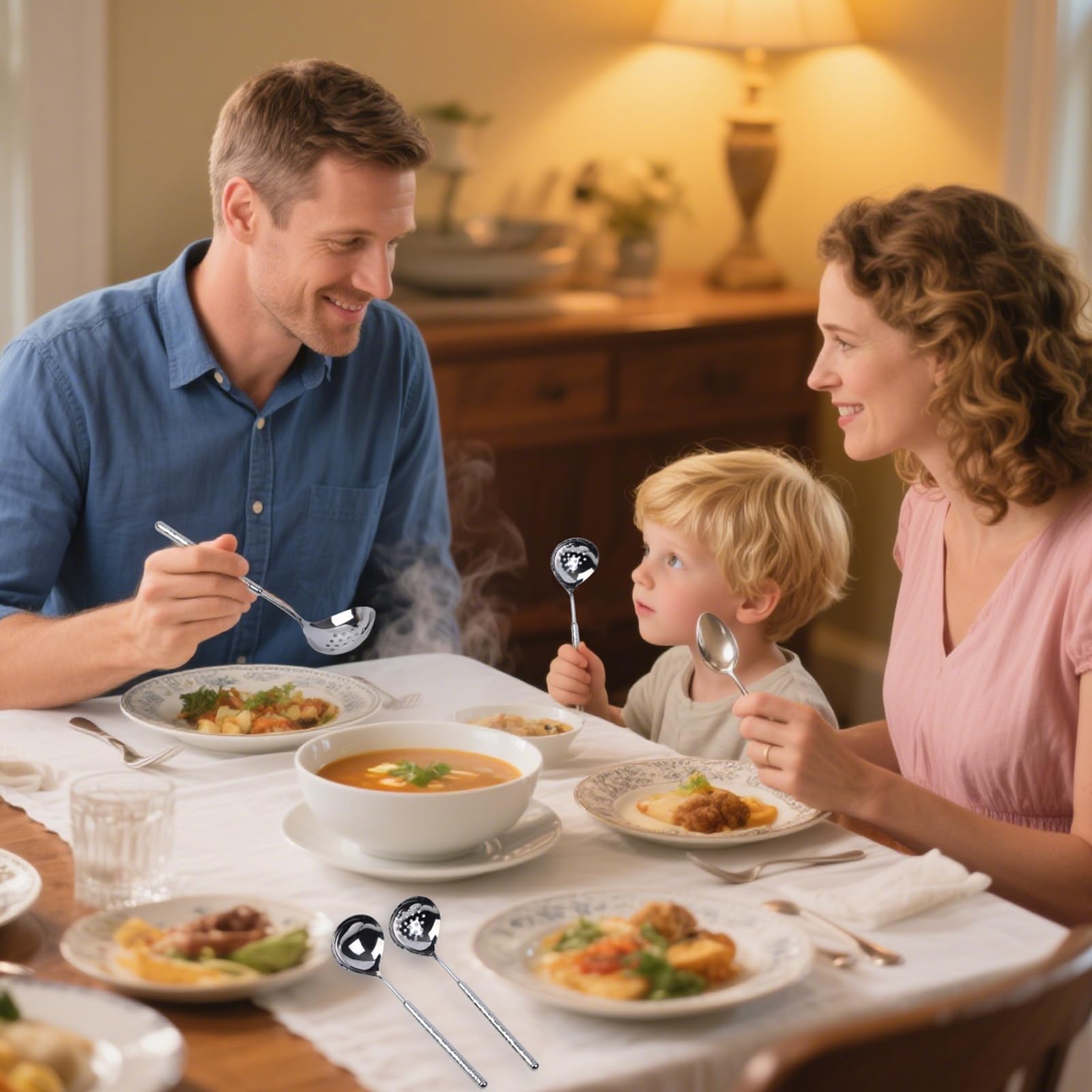 Fondue Spoon, Stainless Steel Soup Tabletop Spoon, Modern Spoon, for Home, Parties, Restaurants, Dishwasher Safe