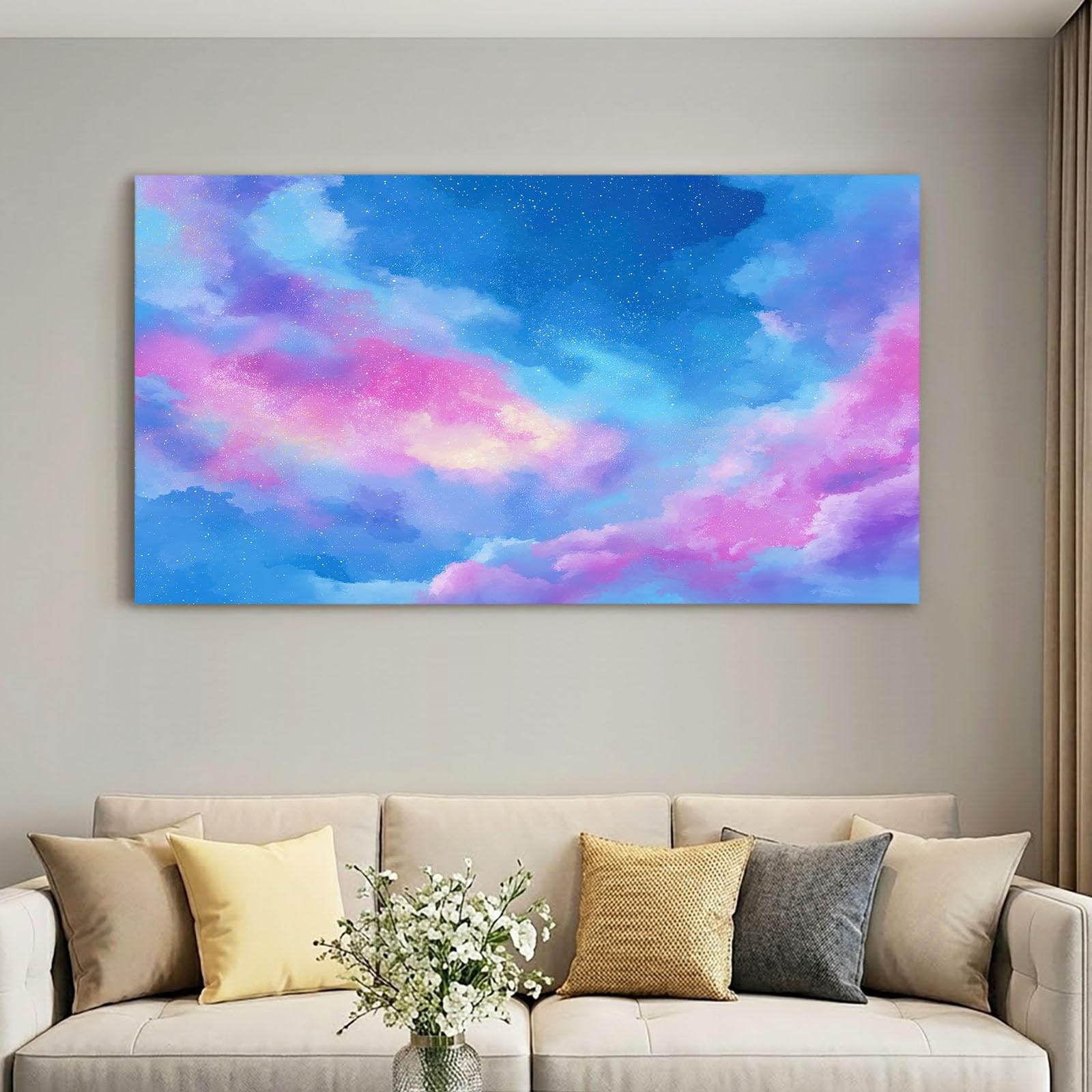 Générique Marzycielski druk na płótnie 120 x 60 cm drewniana ramka plakat na obraz dekoracja ścienna - Mgławica niebieska chmura gwiaździste niebo do salonu, sypialni, przedpokoju i łazienki