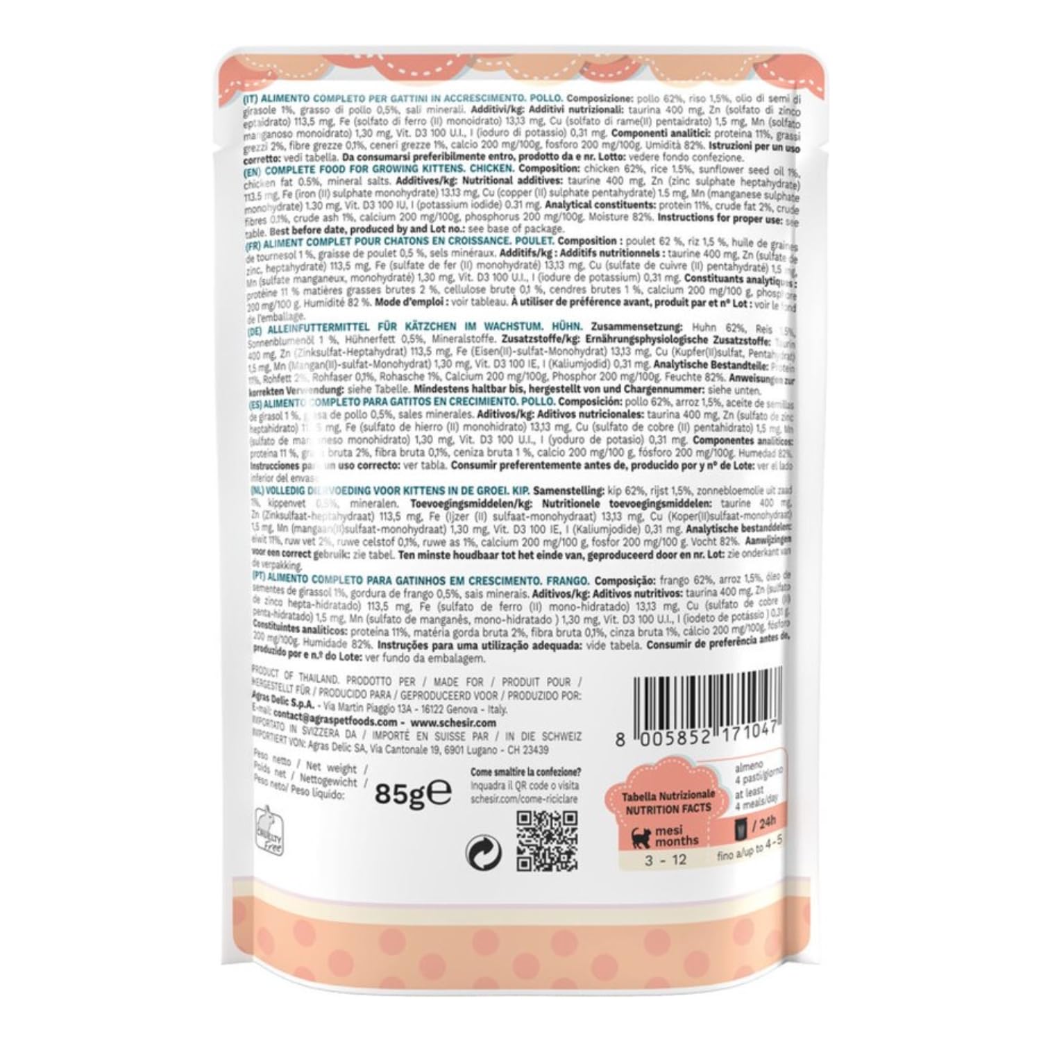 Schesir Cat Jelly Kitten filet z kurczaka, mokra karma dla kociąt w galarecie, 20 worków x 85 g
