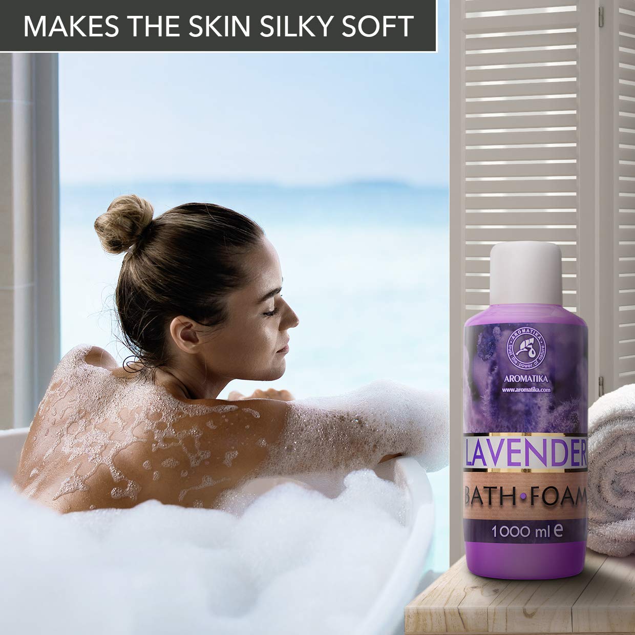 Espuma de Baño con Aceite Esencial de Lavanda 1000ml - Cuidado del Cuerpo - Buen Sueño - Belleza - Baño - Cuidado del Cuerpo - Bienestar - Aromaterapia - Spa - Aroma de Lavanda - Baños de Burbujas