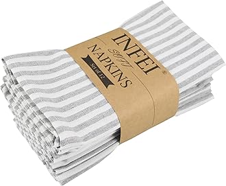 Plain Striped Cotton Linen Blended Dinner Cloth Napkins - Set of 12 (40 x 30 cm) - for Events & Home Use (Grey)