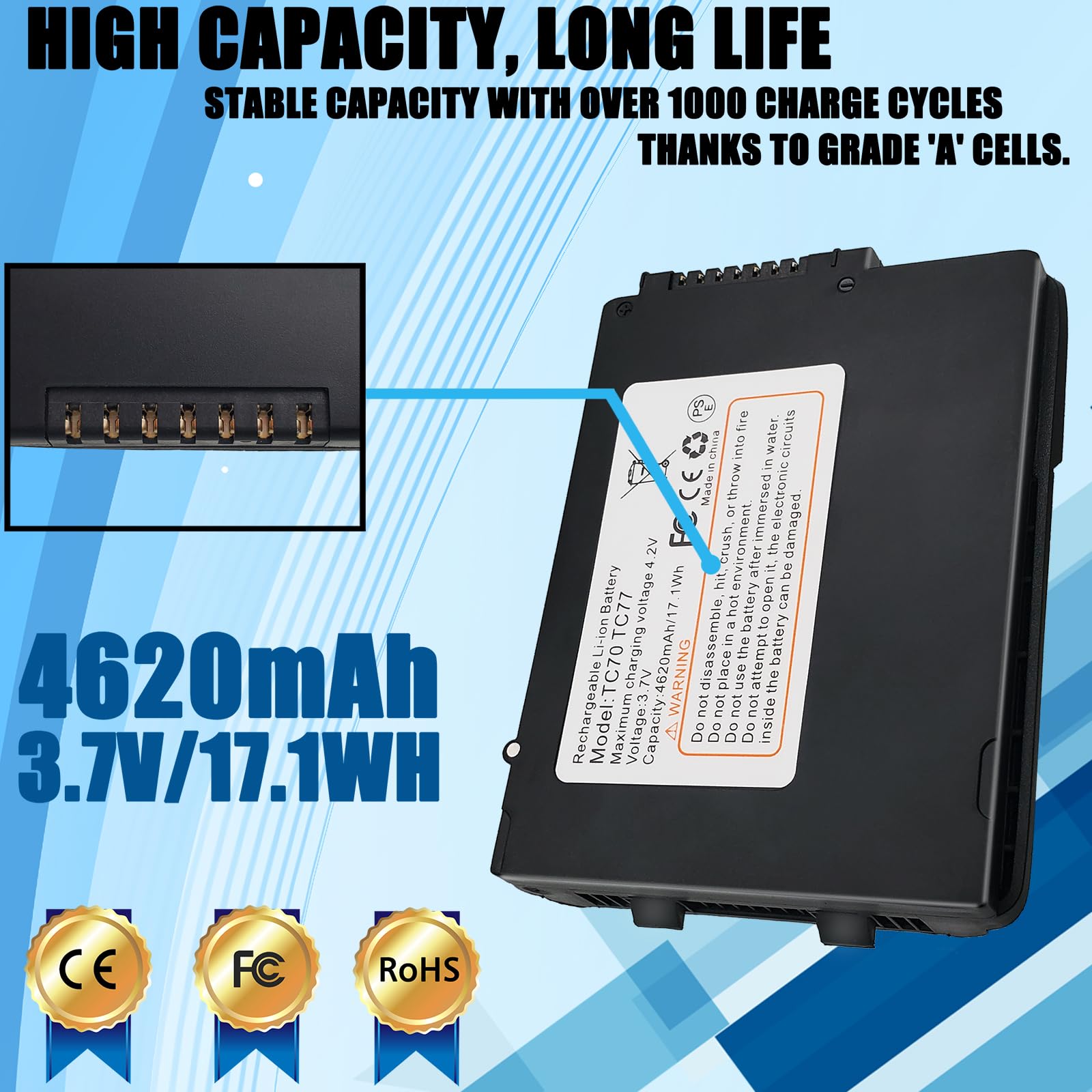 LAQUEENA TC75 Battery Compatible with Zebra Symbol Motorola TC70 TC72 TC75 TC77 TC700h TC700k TC720l TC75x TC75EK TC75AH TC75GK TC700H TC700K TC77HL Wireless Barcode Scanner BT-000318 3.7V 17.1WH