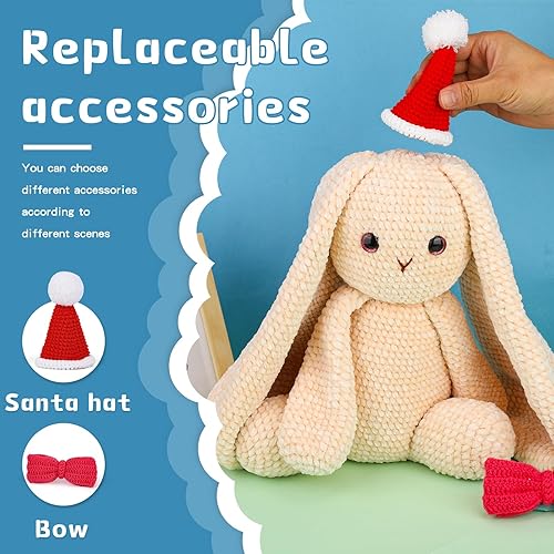 Miniatura 6 de ZMAAGG Kit de ganchillo para principiantes, kit de ganchillo de animales, lindo kit de manualidades de ganchillo de conejo, accesorios completos de