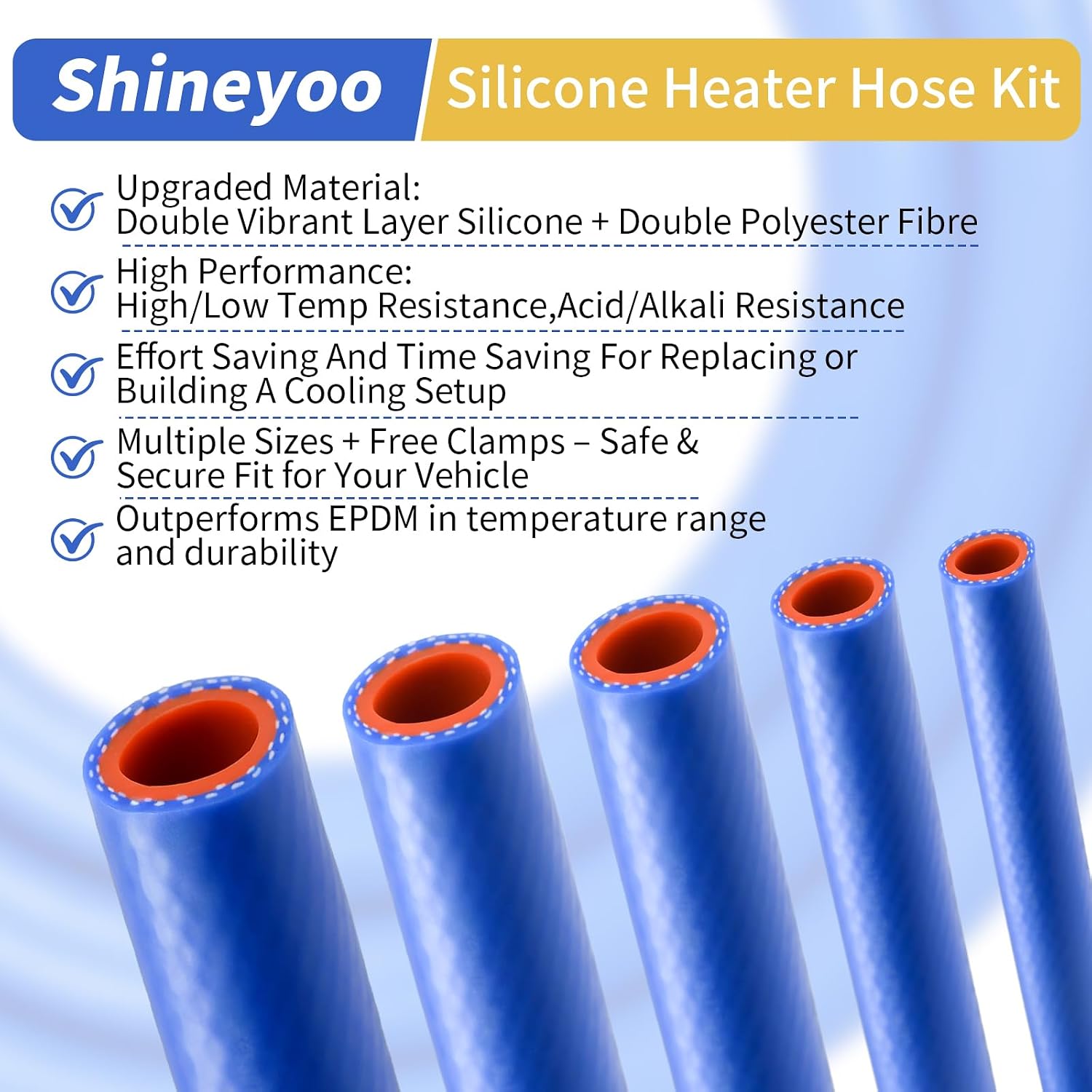 Shineyoo Silicone Heater Hose & Silicone Radiator Hose - Car Heater Hose 1/2" 5/8" 3/4"ID with Clamps, Reinforced Coolant Line for Vehicle Cooling Systems/Coolant Radiator Heater System 5FT 3PCS