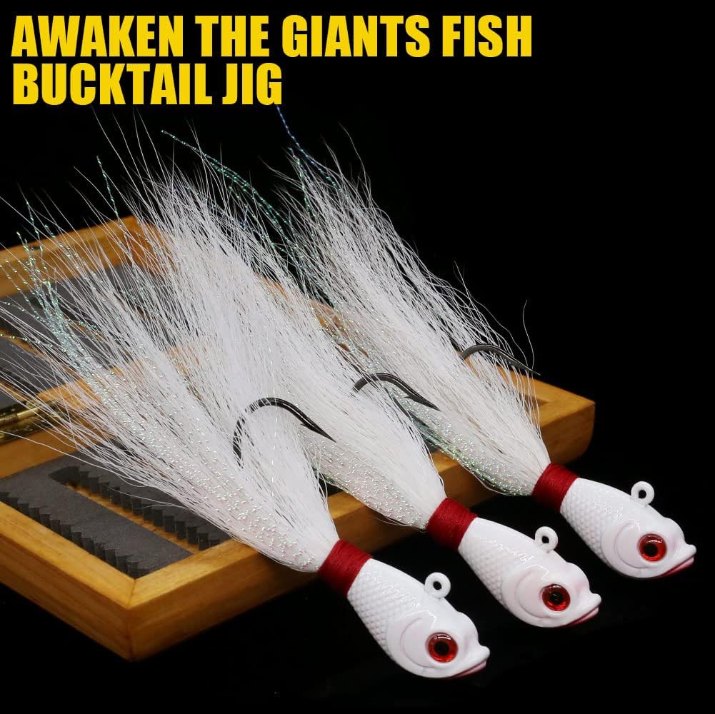 Bucktail-Jigs-Saltwater-Hair-Jigs-Head -Flukes-Fishing-Lures-Assorted Kit for Striped Bass Walleye Snook Rockfish Redfish 1/4oz 1/2 oz 1oz 2 oz : Sports & Outdoors