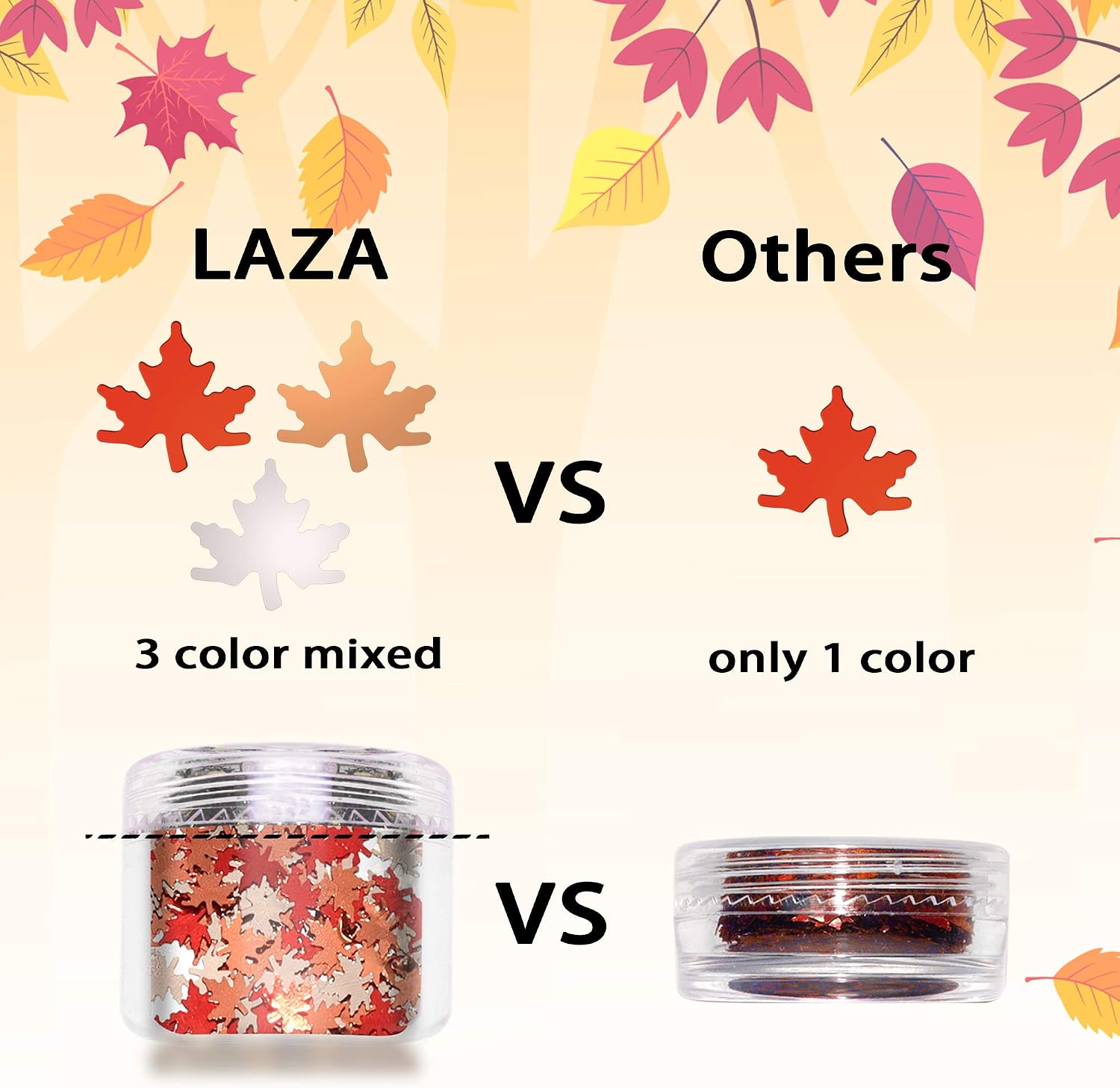 Laza Autumn Leaf Glitter, Fall Leaves Chunky Nail Glitter, Leaf Shaped Nail Art Sequin Flake Silver Copper Meteillc Red Mixed DIY Design Confetti for Decoration Festival - Maple