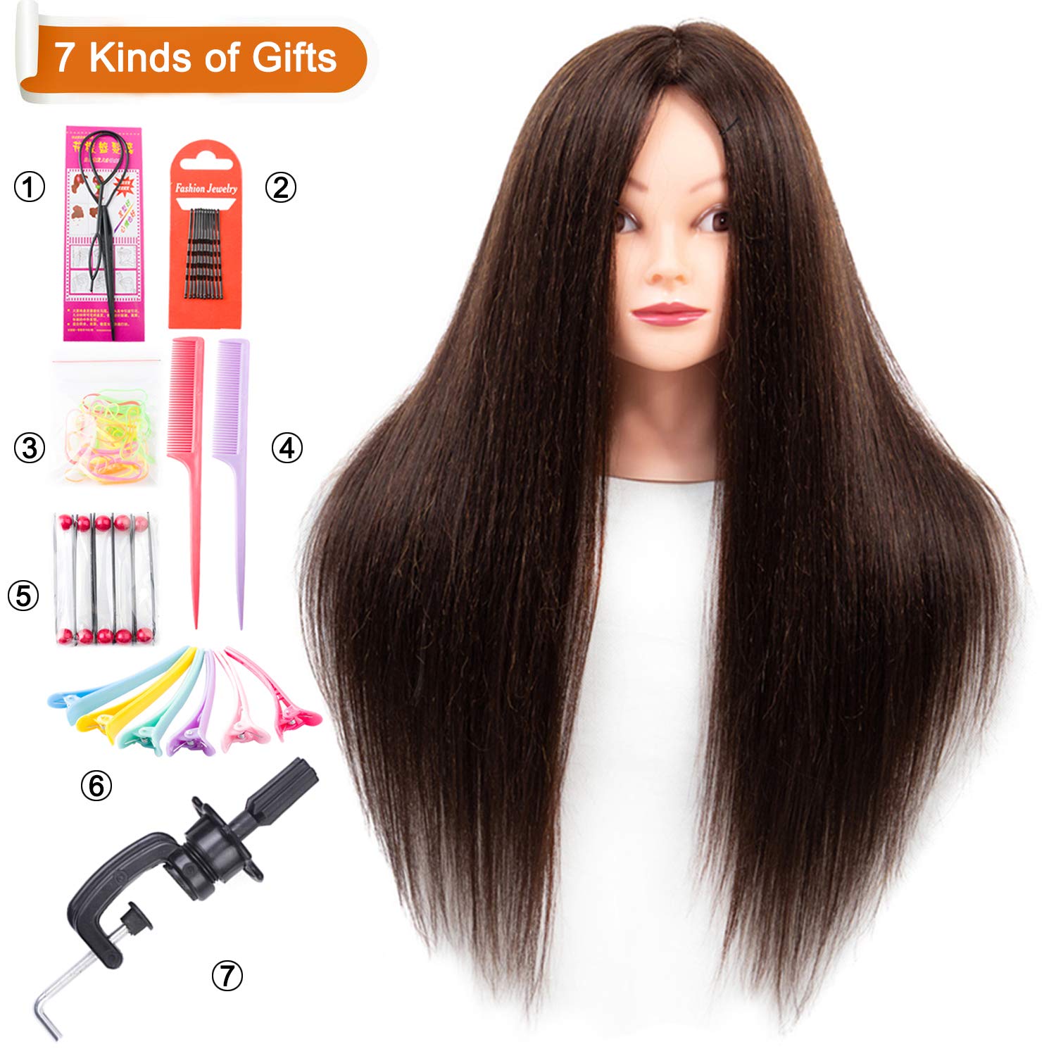 NAYOO Mannequin Head with Hair, 60% Real Hair Blend, Life-Size, Includes Table Clamp, Training mannequin head for Braiding & Styling Practice, Perfect for Beauty Students & Beginners