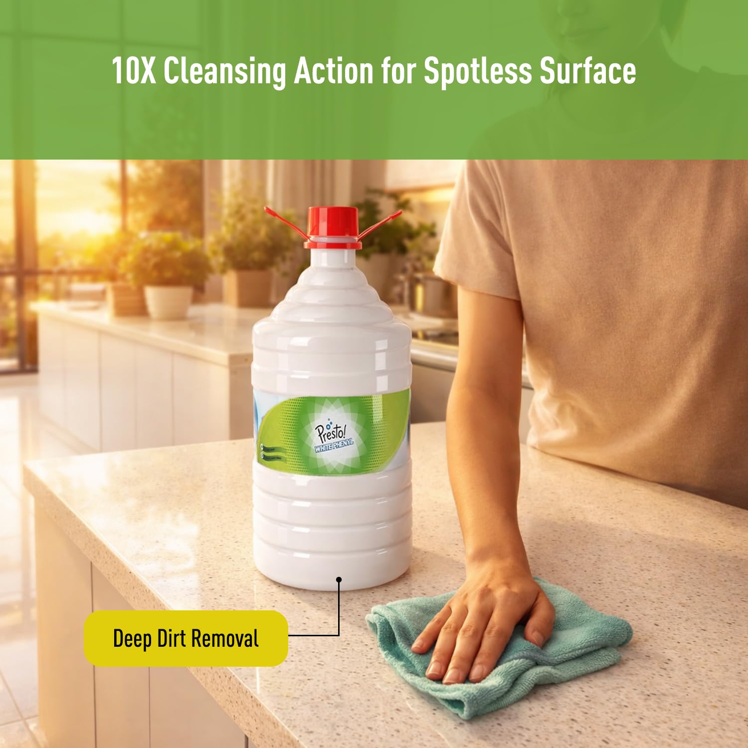 Amazon Brand - Presto! Phenyl Floor Cleaner | 5 Litre | Suitable For Hospitals, Homes, Offices | 10X Cleaning Power | Fights Germs 1