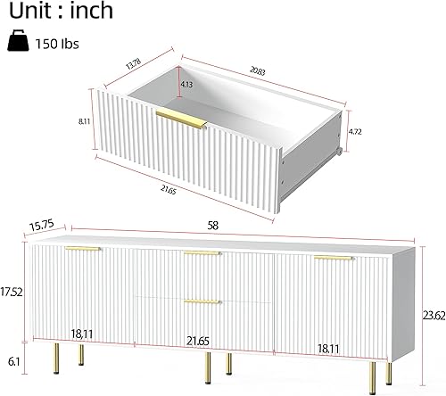 Miniatura 6 de Furniwood Soporte de TV moderno de mediados de siglo para TV de más de 65 pulgadas, centro de entretenimiento con almacenamiento y 2 cajones