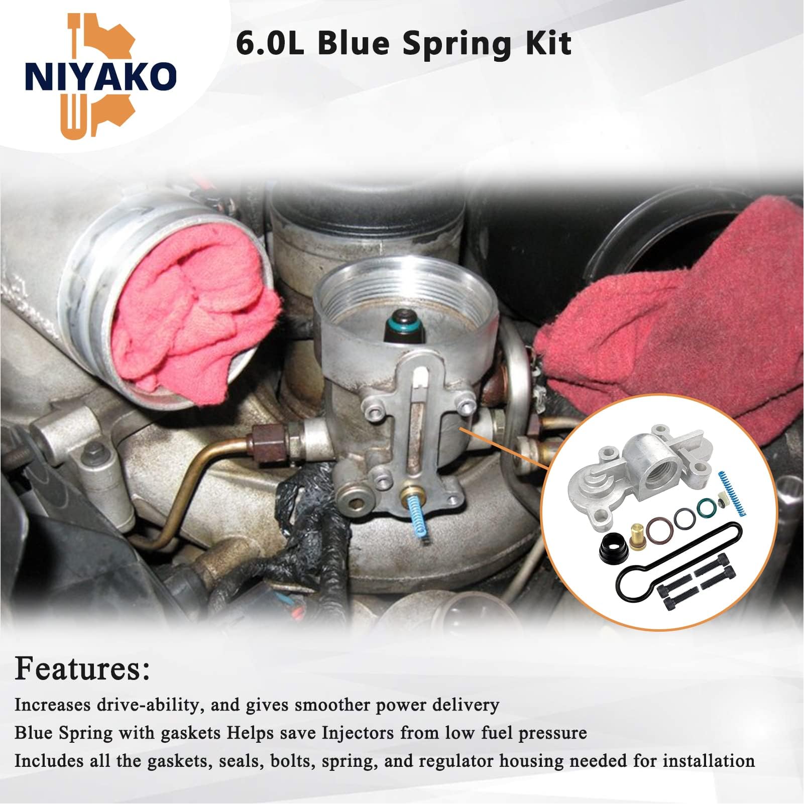 Blue Spring Upgrade Kit – Fuel Pressure Regulator – Fits Ford 6.0L Diesel – Replaces 3C3Z9T517AG