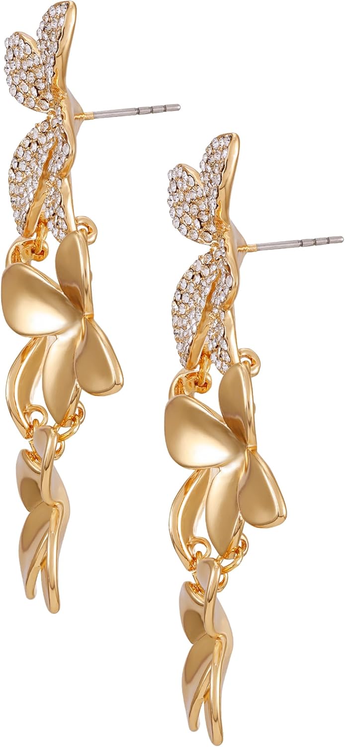 GUESS Goldtone Crystal Stone Floral Linear Drop Earrings - Image 2