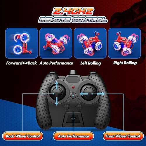 Miniatura 7 de Juguete de auto de control remoto de araña, auto de acrobacias recargable con 360 vueltas 4WD con luz brillante, divertidos juguetes al aire libre