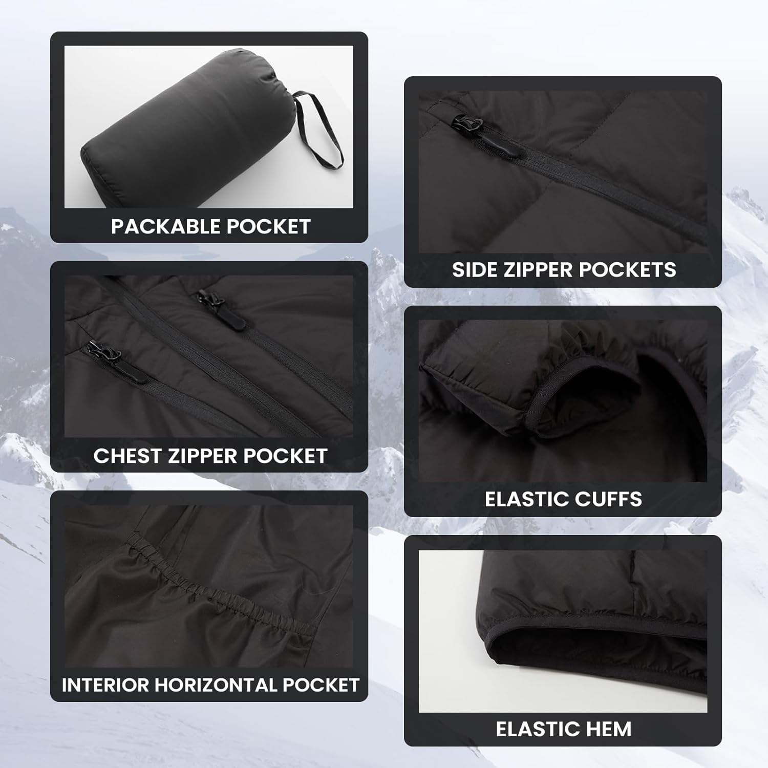 Men's Ultra Lightweiht Packable Down Jacket Hood Water-Resistant Full Zip Pockets Puffer Jackets - Image 5