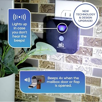 Mailbox Alert - Mail Chime Wireless Mail Notification System - 350-450ft Wireless Mailbox Alert - Audible & Visual Notification, Volume Control - Easy DIY Setup, Metal Mailbox (Curbside Mailbox only)