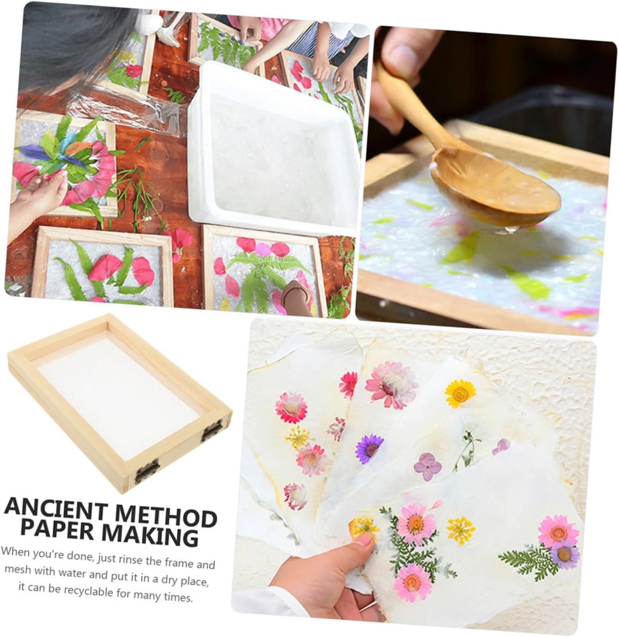 OSOLADY 2pcs Wooden Paper Making Frame Kit for DIY Crafts Pulp Making Mould with Deckle for Adults Safe and Sturdy Handcraft Tool for Dried Flowers and Art Projects