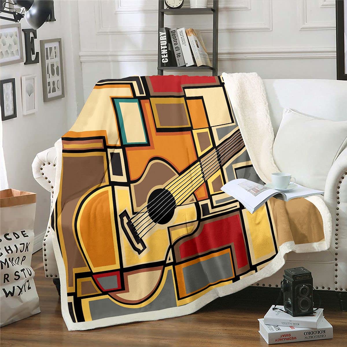 Homemissing Multi 8 Guitar Sherpa Blanket Guitar Music Theme Fleece Throw Blanket Vintage Fuzzy For Sofa Bed,Baby 30X40 Inch