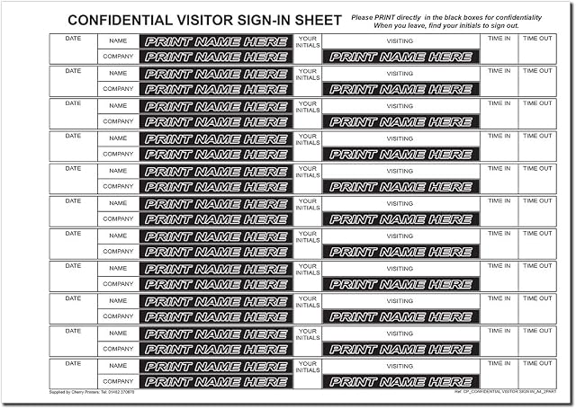 Cherry NCR Confidential Visitor Sign in NCR Duplicate Refill Pack A4 50 Sets for Binder Carbonless