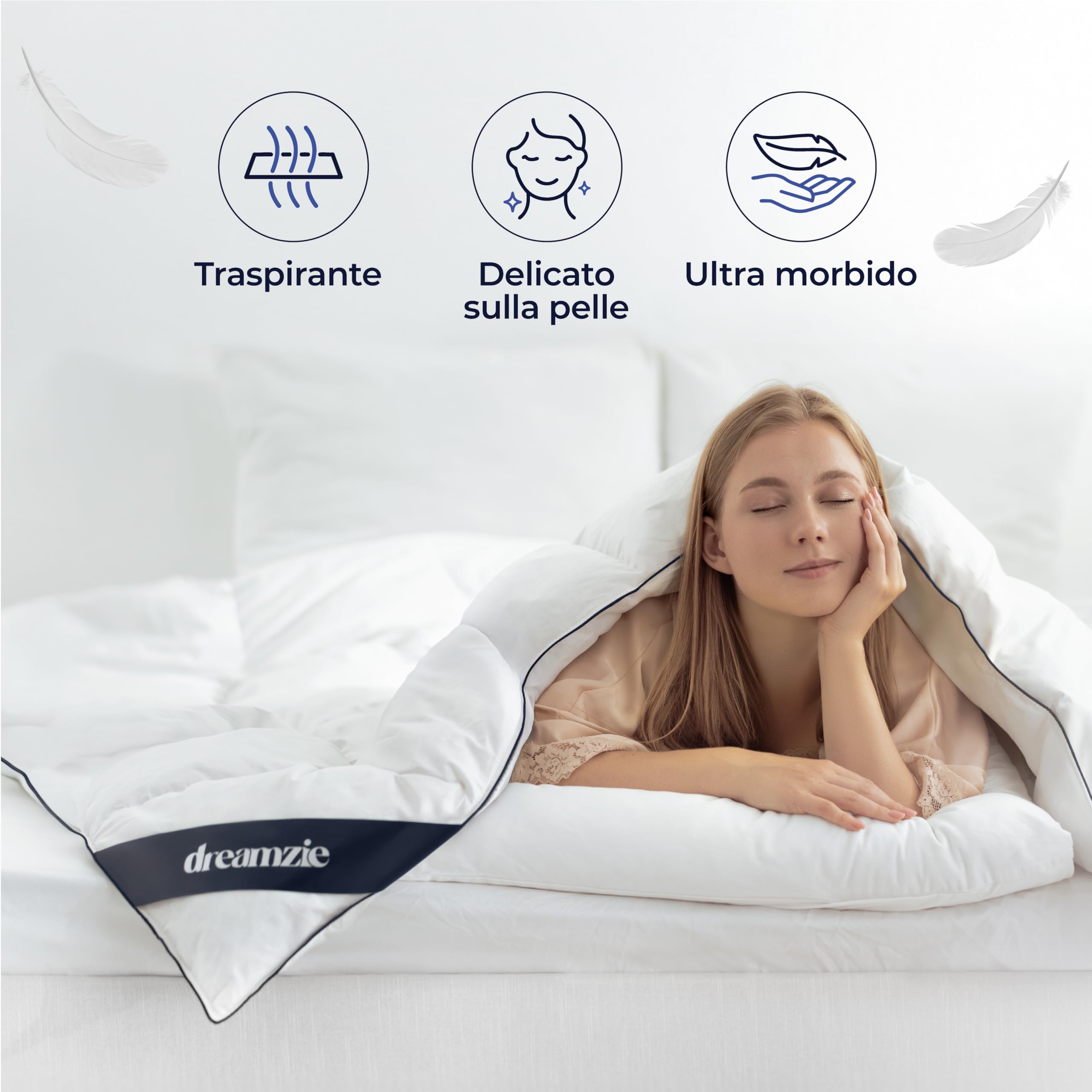 Dreamzie - Piumino in Piuma Matrimoniale 4 Stagioni Piuma Ultraconfortevole 220x240 cm - Piume e Plumón d'Anatra 450gsm – Certificato Oeko-Tex, RDS e Downpass