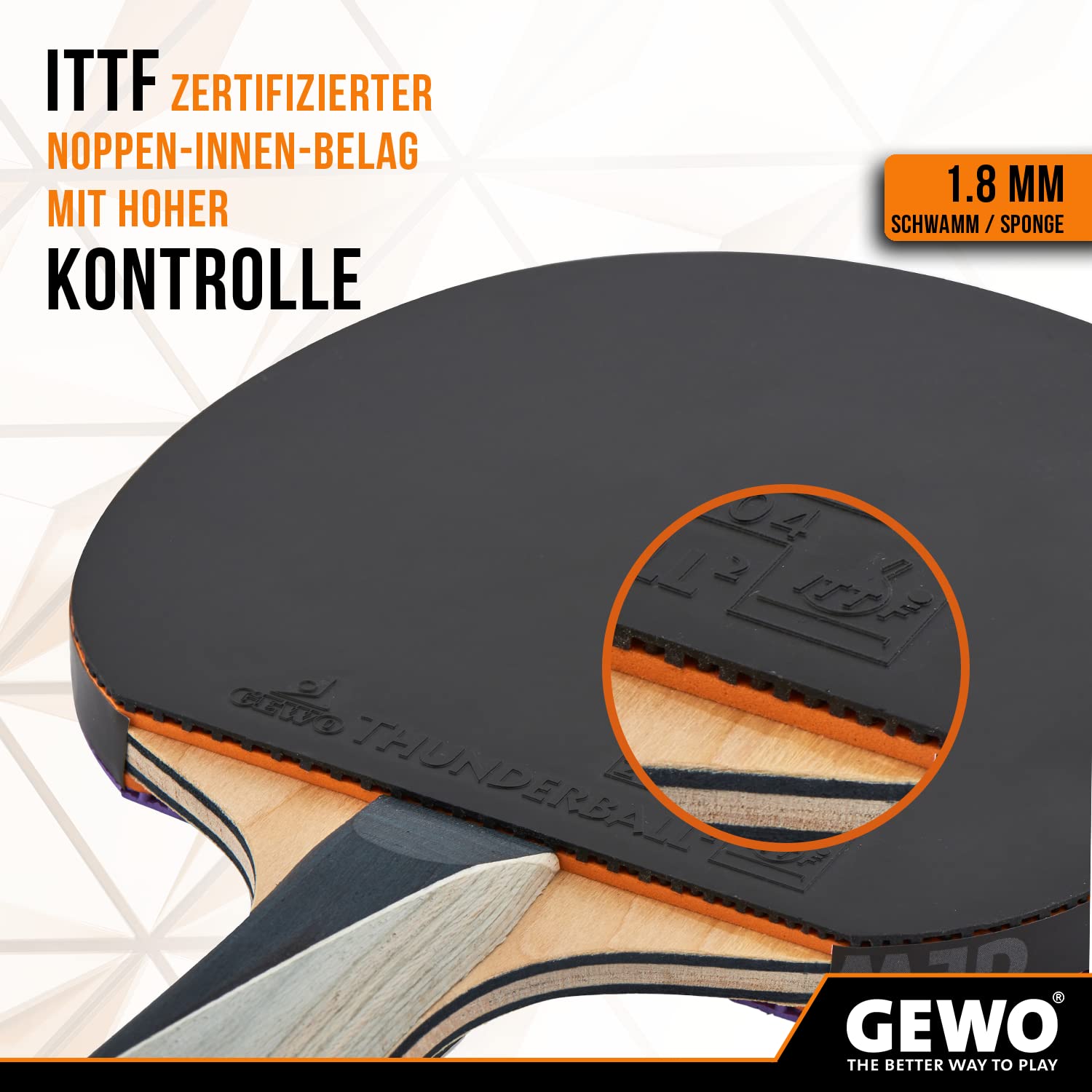 GEWO PS Blast Power Raquette de Tennis de Table Professionnelle ITTF Thunderball 2 Contrôle Rotation Élevée Concave 1,8 mm