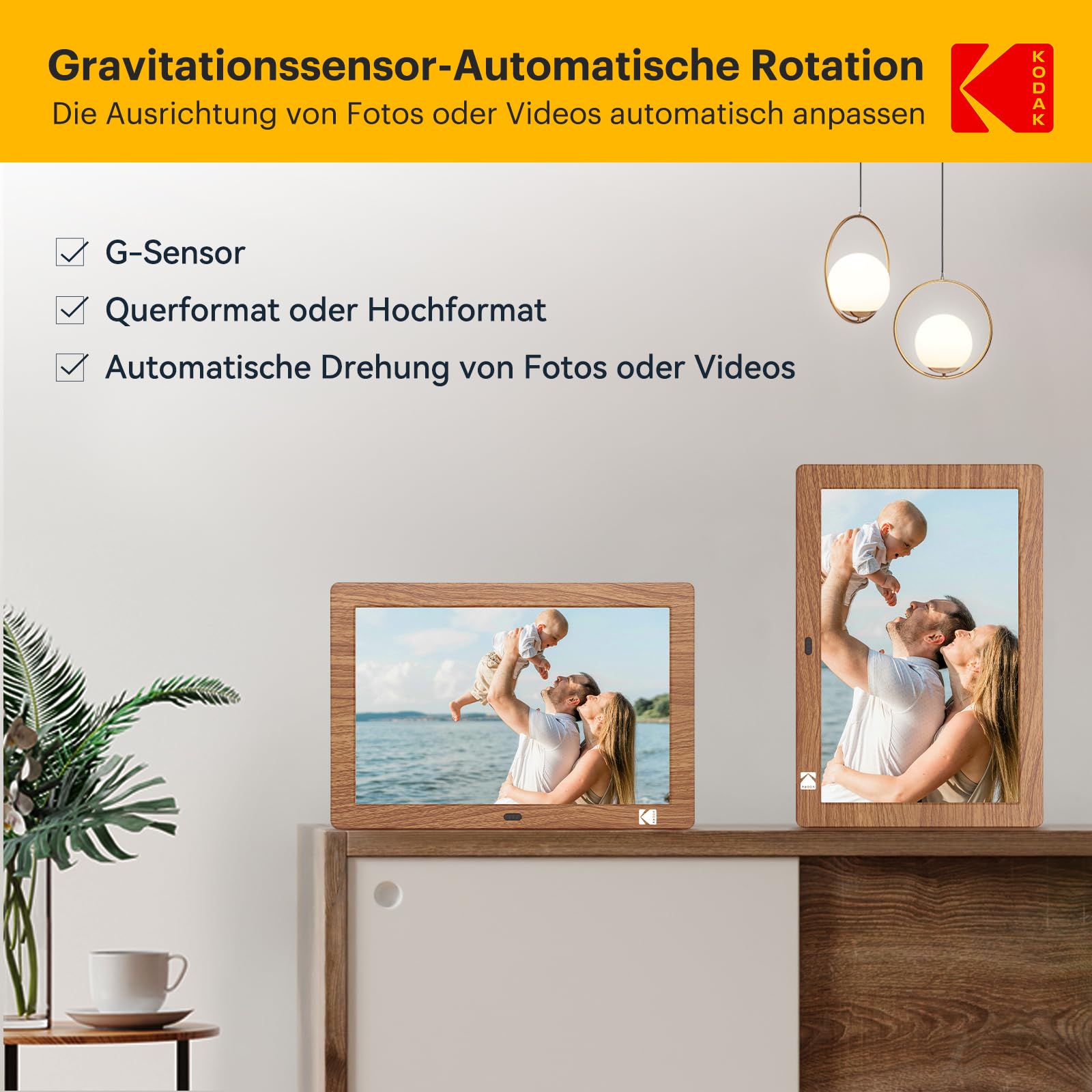 KODAK Digitaler Bilderrahmen 8 Zoll 1280x800 IPS-Bildschirm 178° Betrachtungswinkel USB SD-Karte Fernbedienung