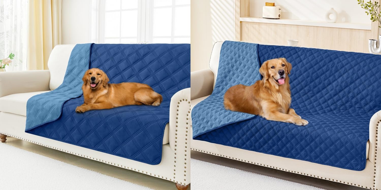 Smiry Waterproof Dog Blanket, Soft Pet Blanket Bed Couch Cover for Dogs Washable, 52x82 Inch, Navy/Blue, 2 Item Bundle
