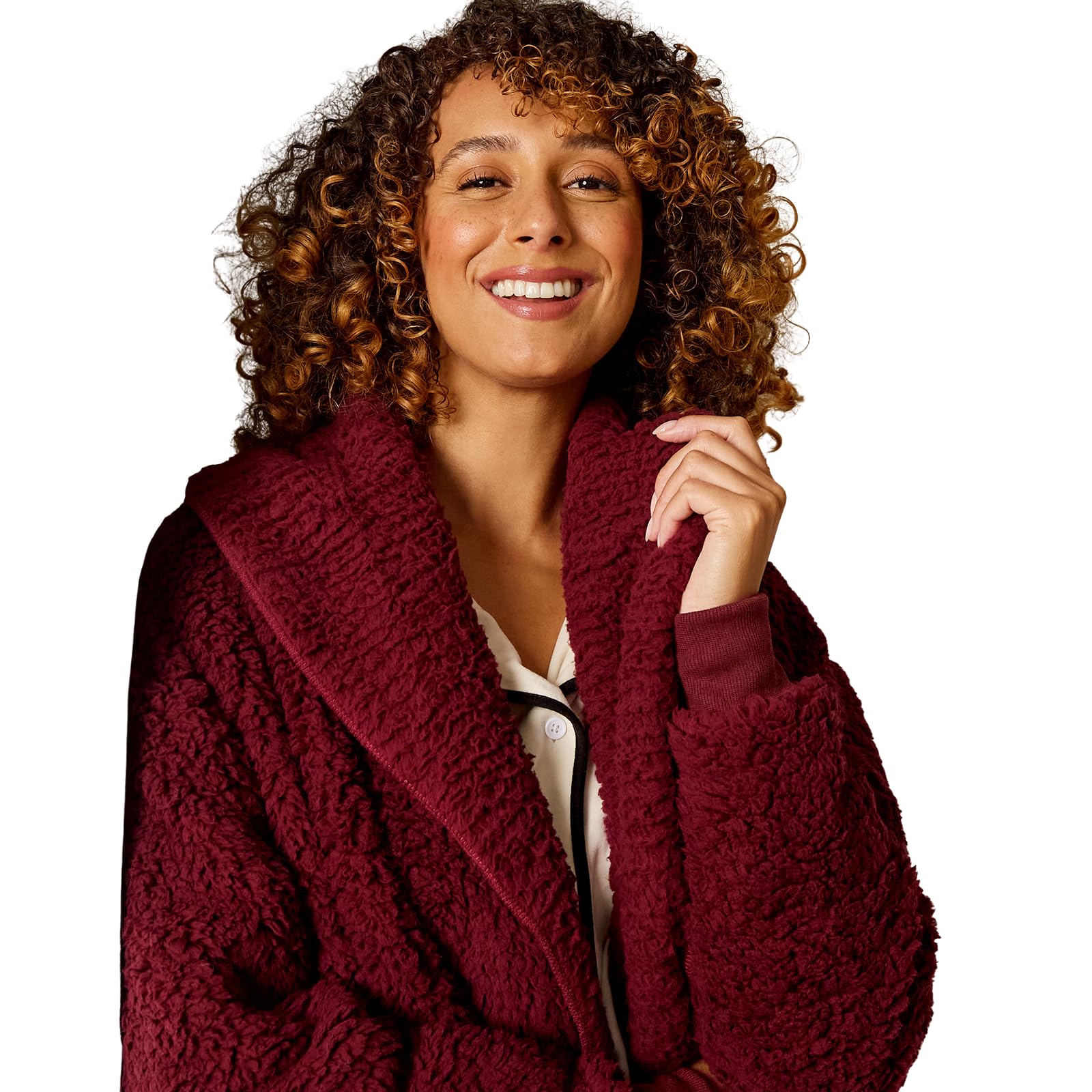 OHS Teddy Fleece Cardigan - Waterfall Wrap - Burgundy - L/XL